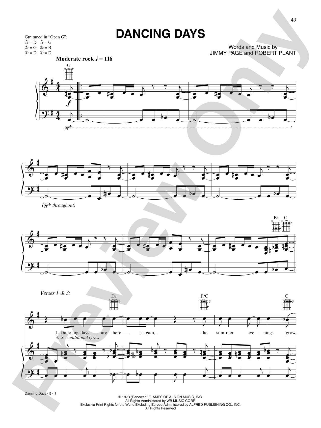 Dancing Days: Piano/Vocal/Chords