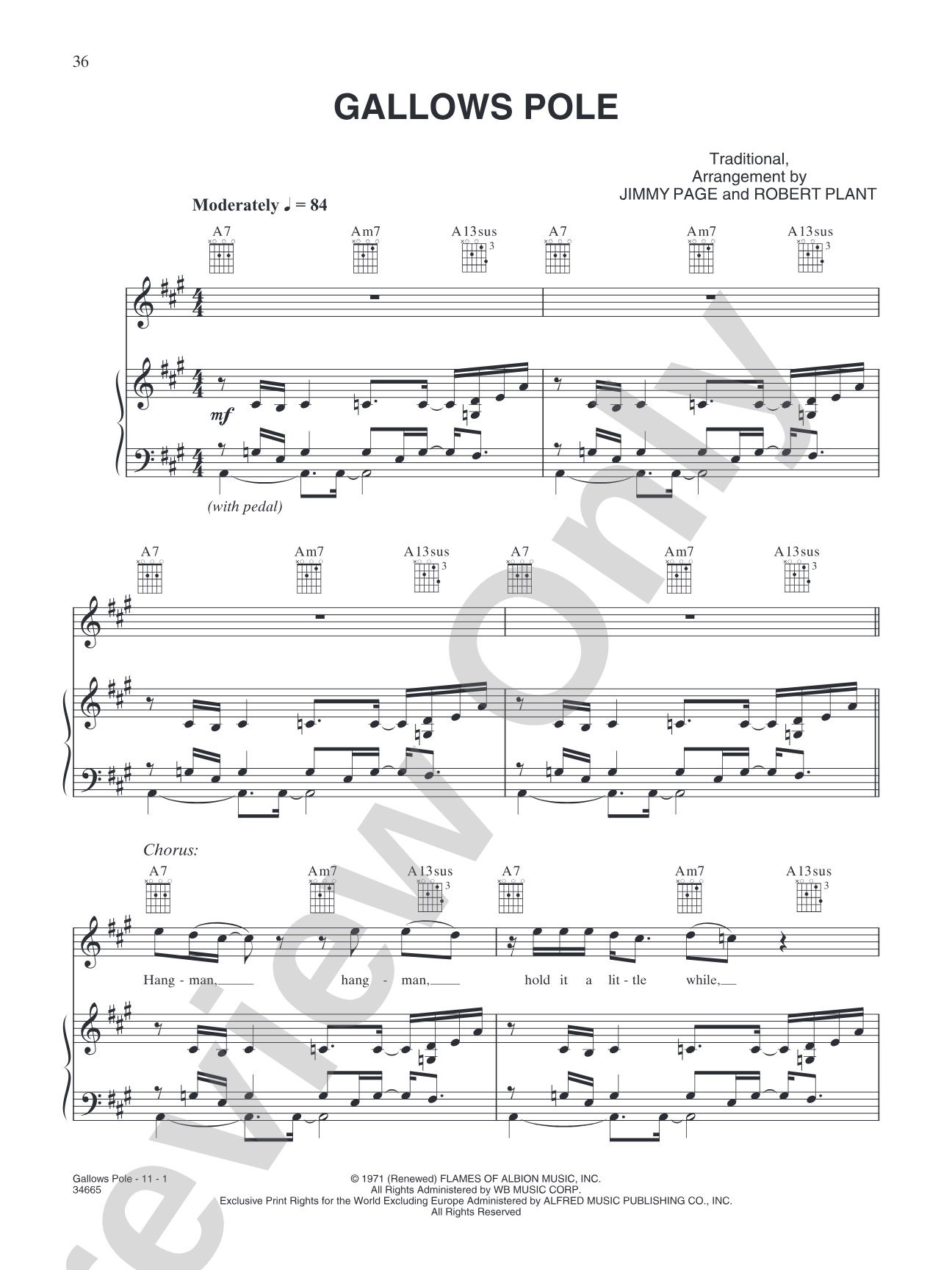 Gallows Pole: Piano/Vocal/Chords