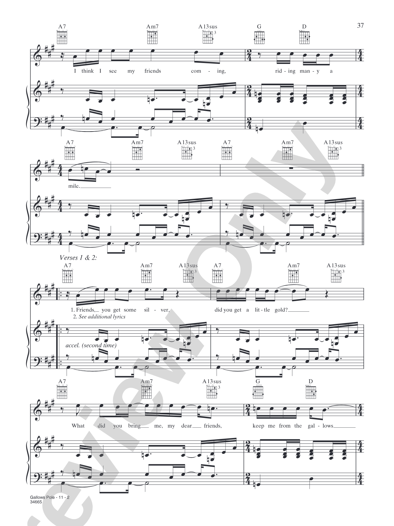 Gallows Pole: Piano/Vocal/Chords