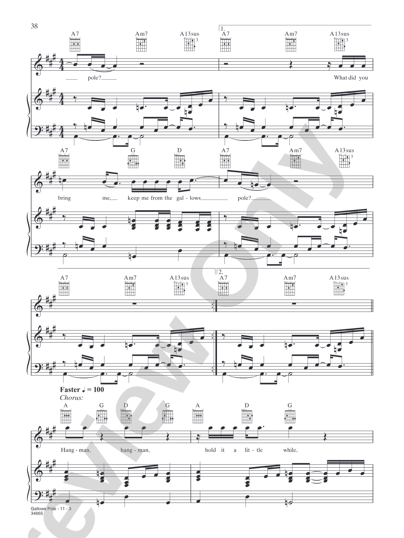 Gallows Pole: Piano/Vocal/Chords
