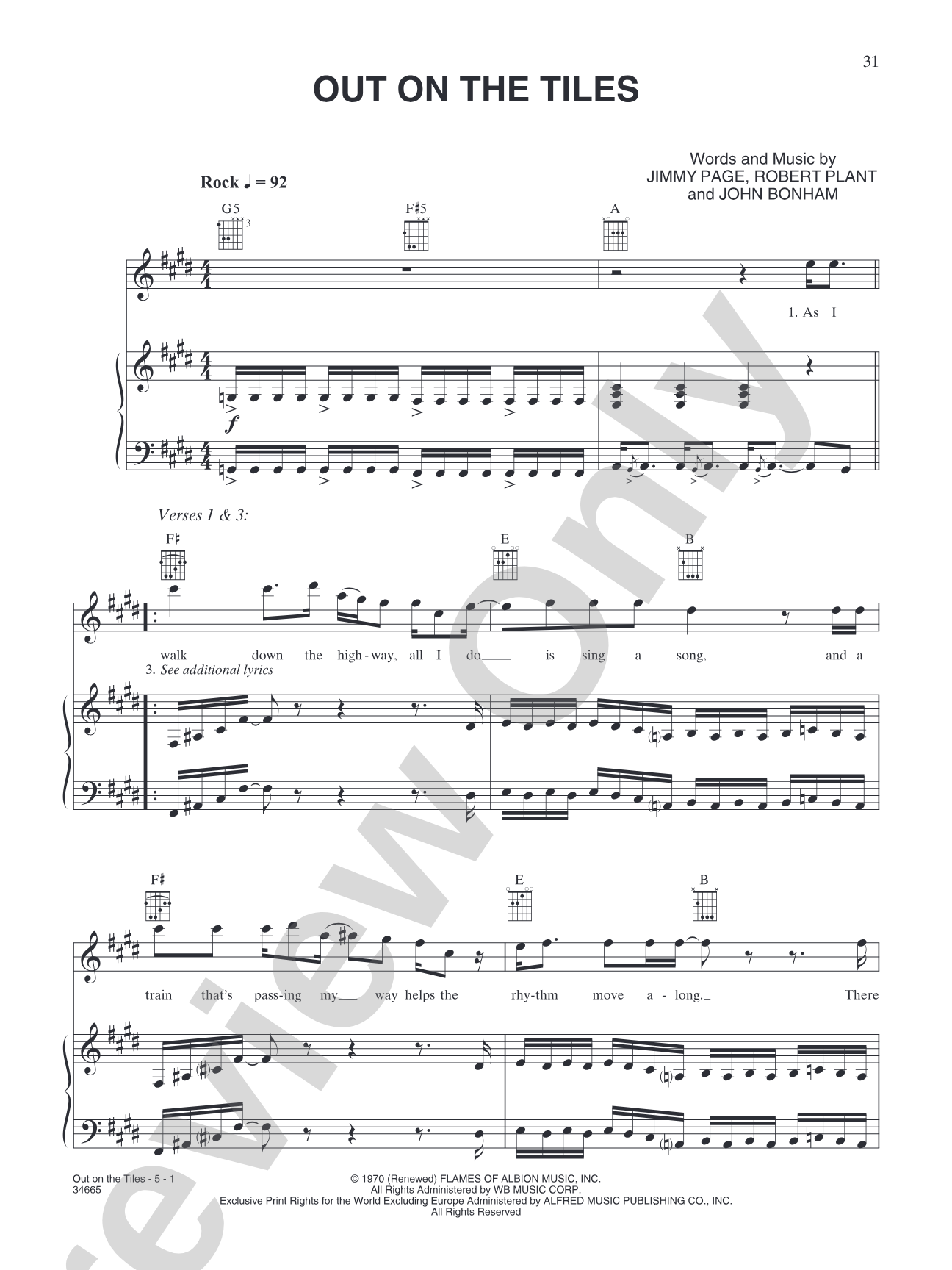 Out On the Tiles: Piano/Vocal/Chords