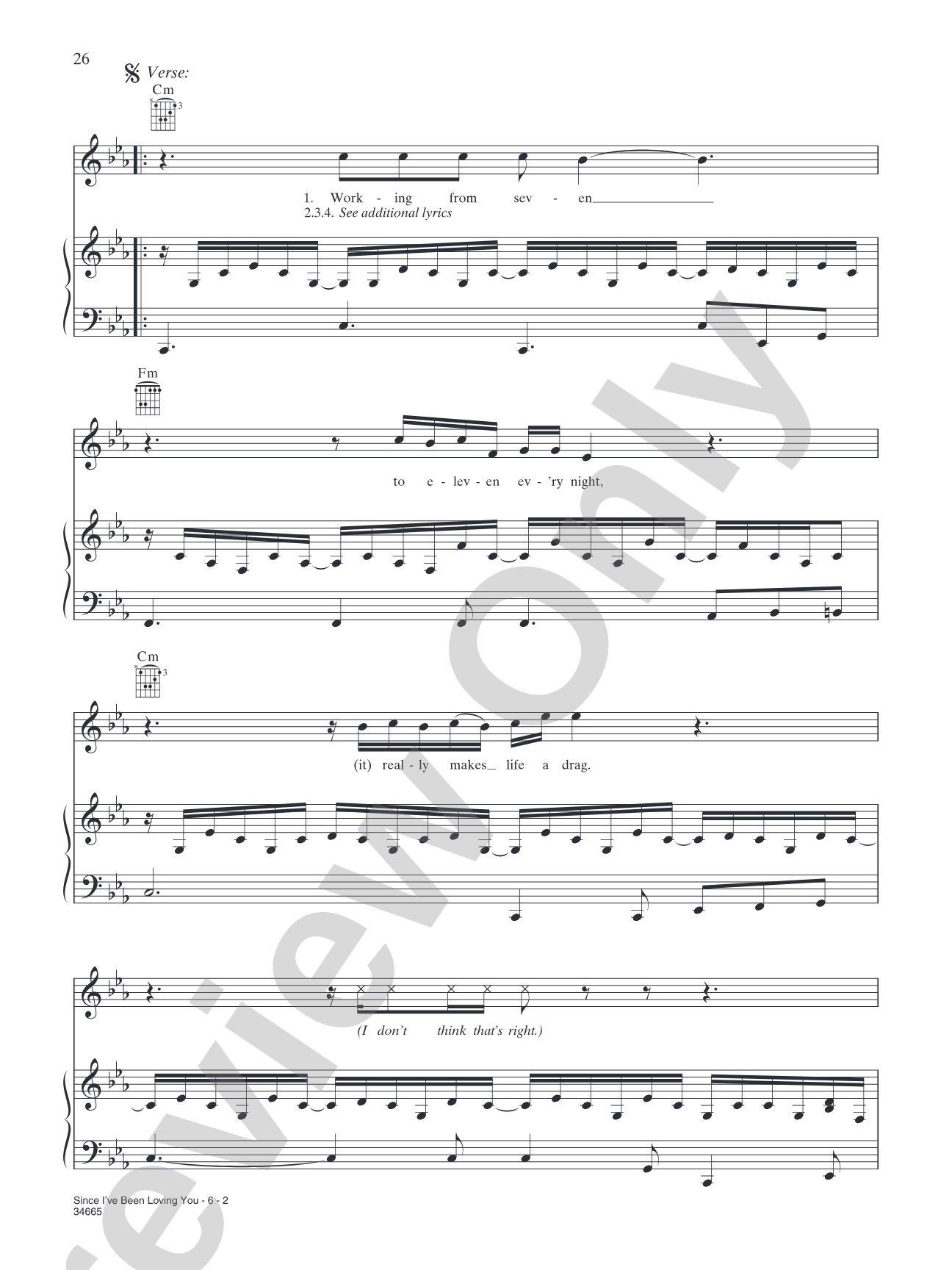 Since I've Been Loving You: Piano/Vocal/Chords
