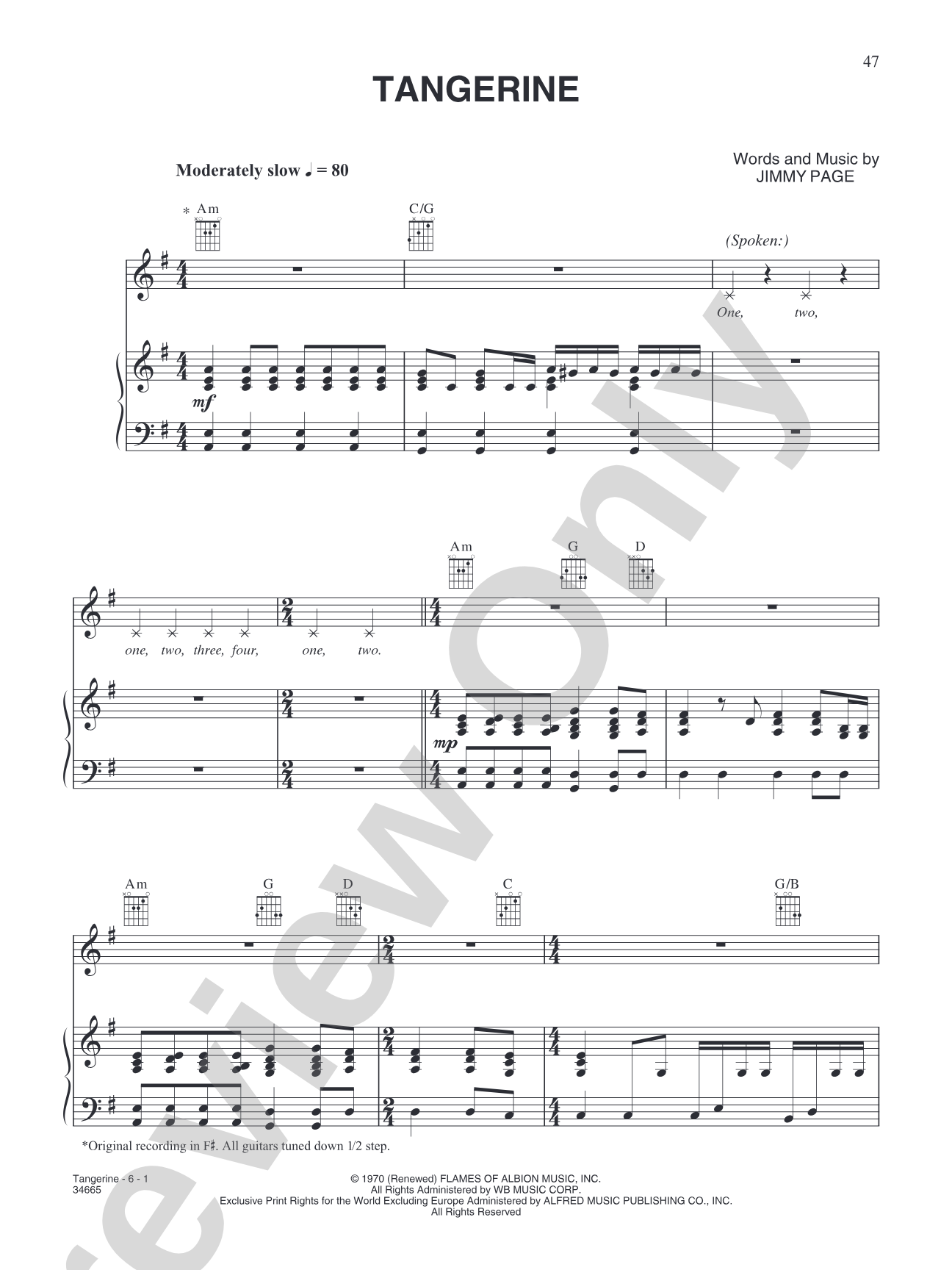 Tangerine: Piano/Vocal/Chords