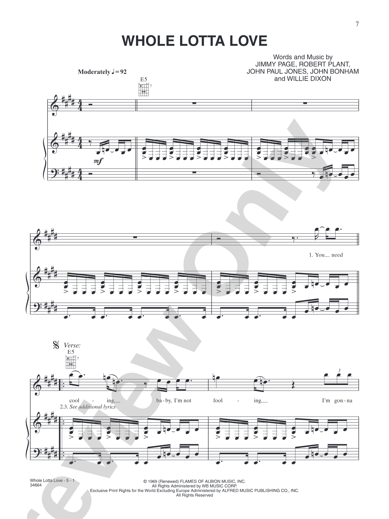 Whole Lotta Love: Piano/Vocal/Chords