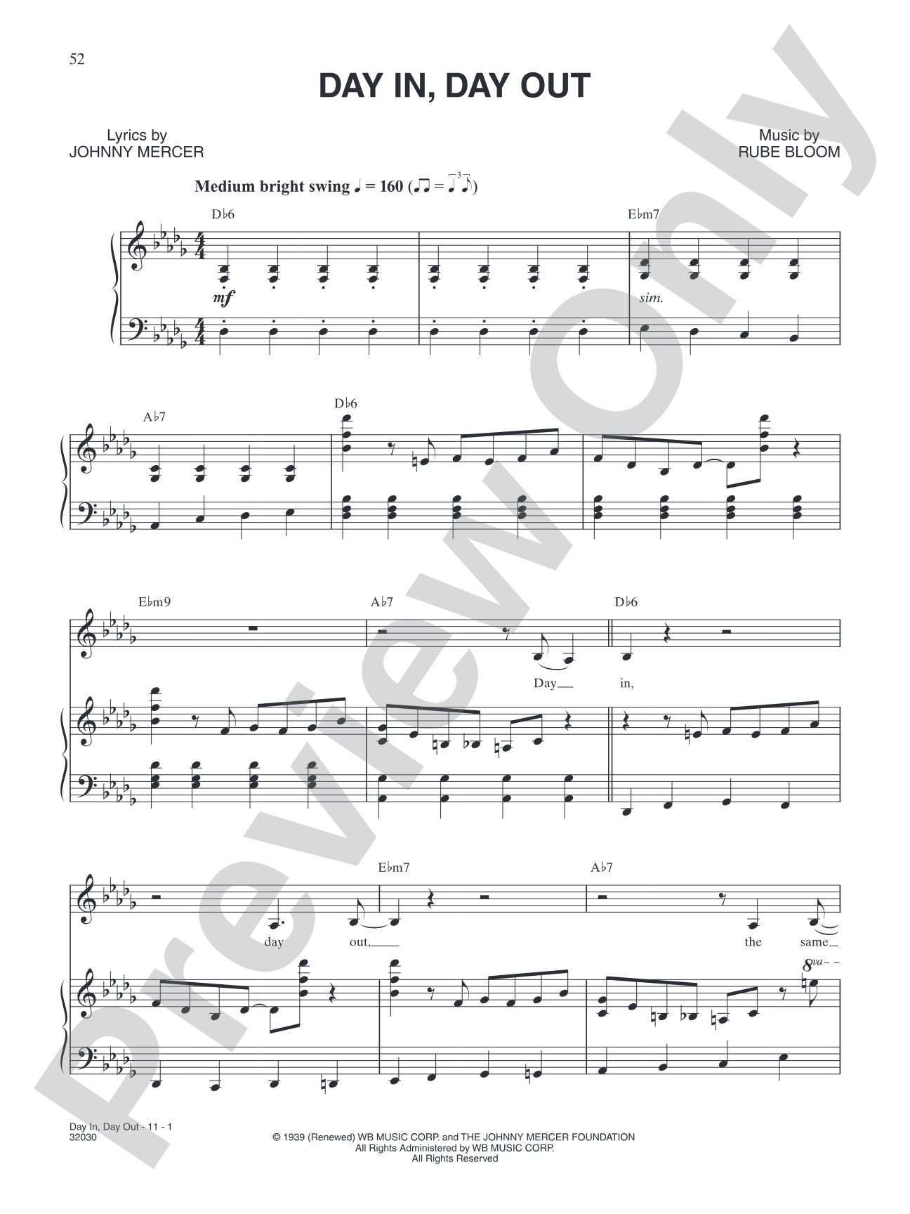 Day In Day Out: Piano/Vocal/Chords