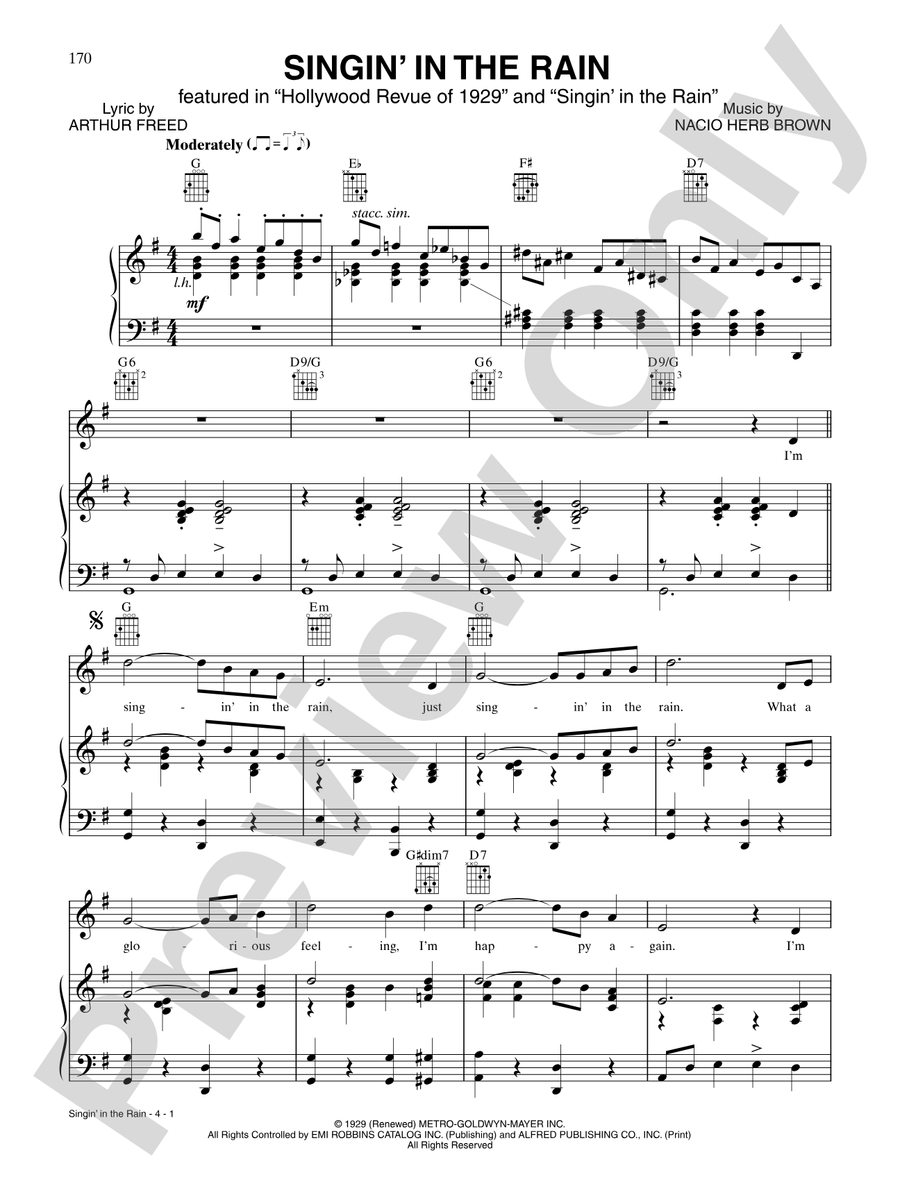 Singin' in the Rain (from"Singin' n the Rain"): Piano/Vocal/Chords