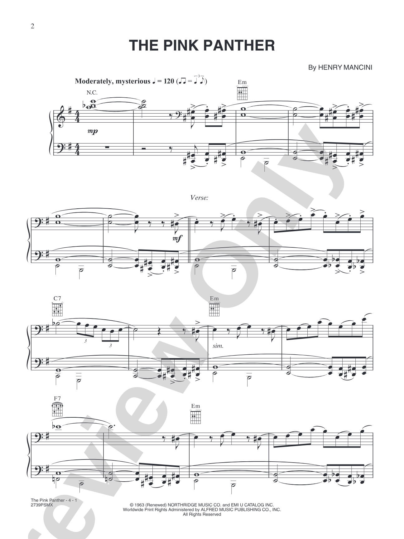 The Pink Panther (from "The Pink Panther"): Piano