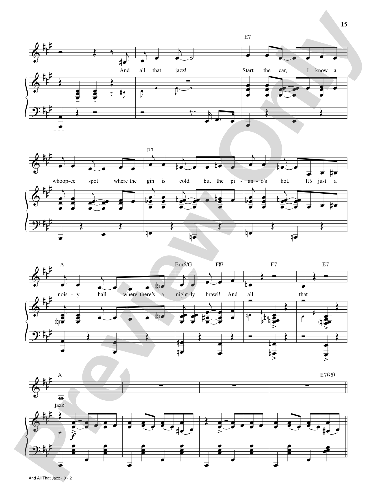 And All That Jazz (from "Chicago"): Piano/Vocal/Chords