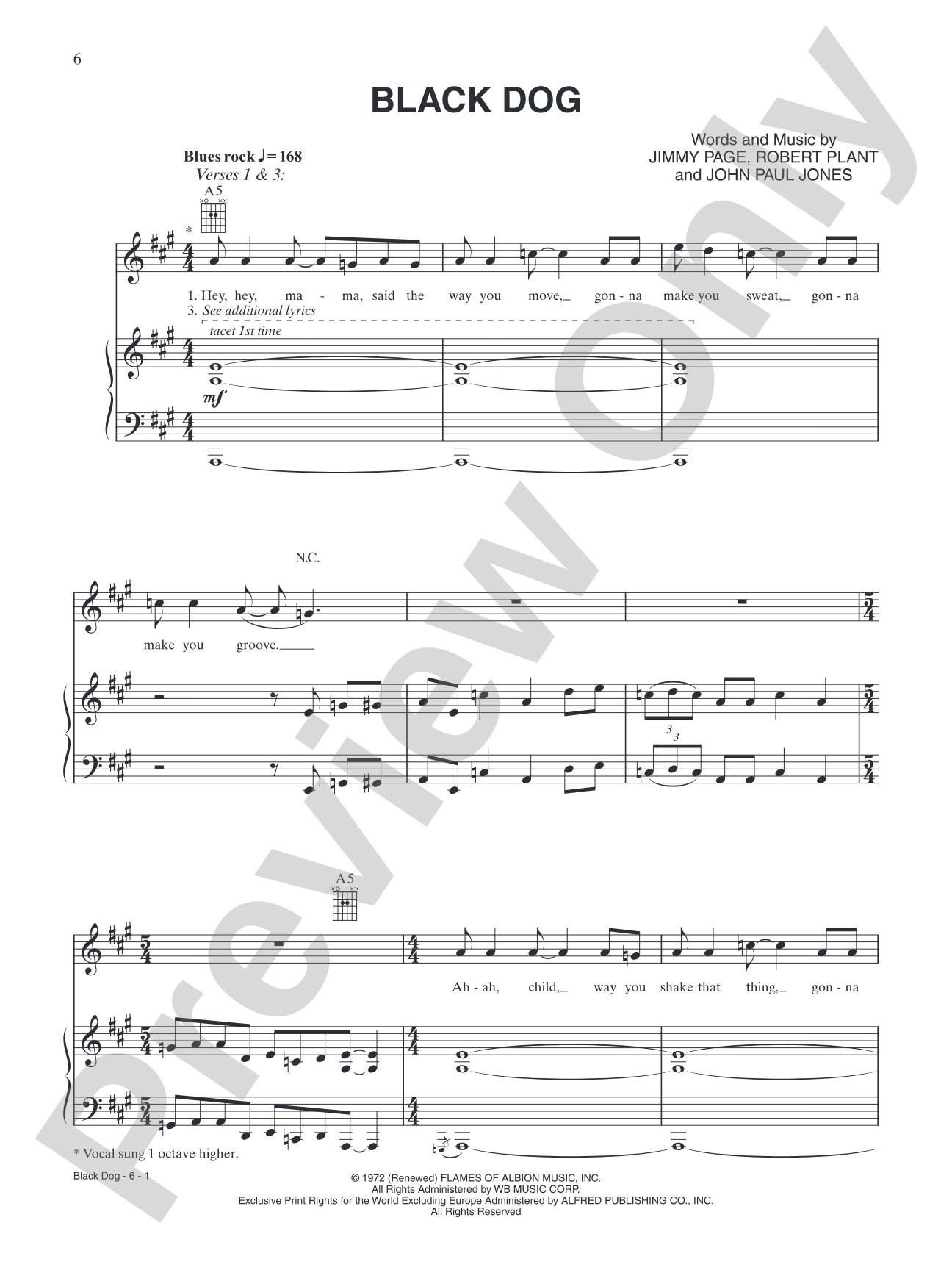 Black Dog: Piano/Vocal/Chords
