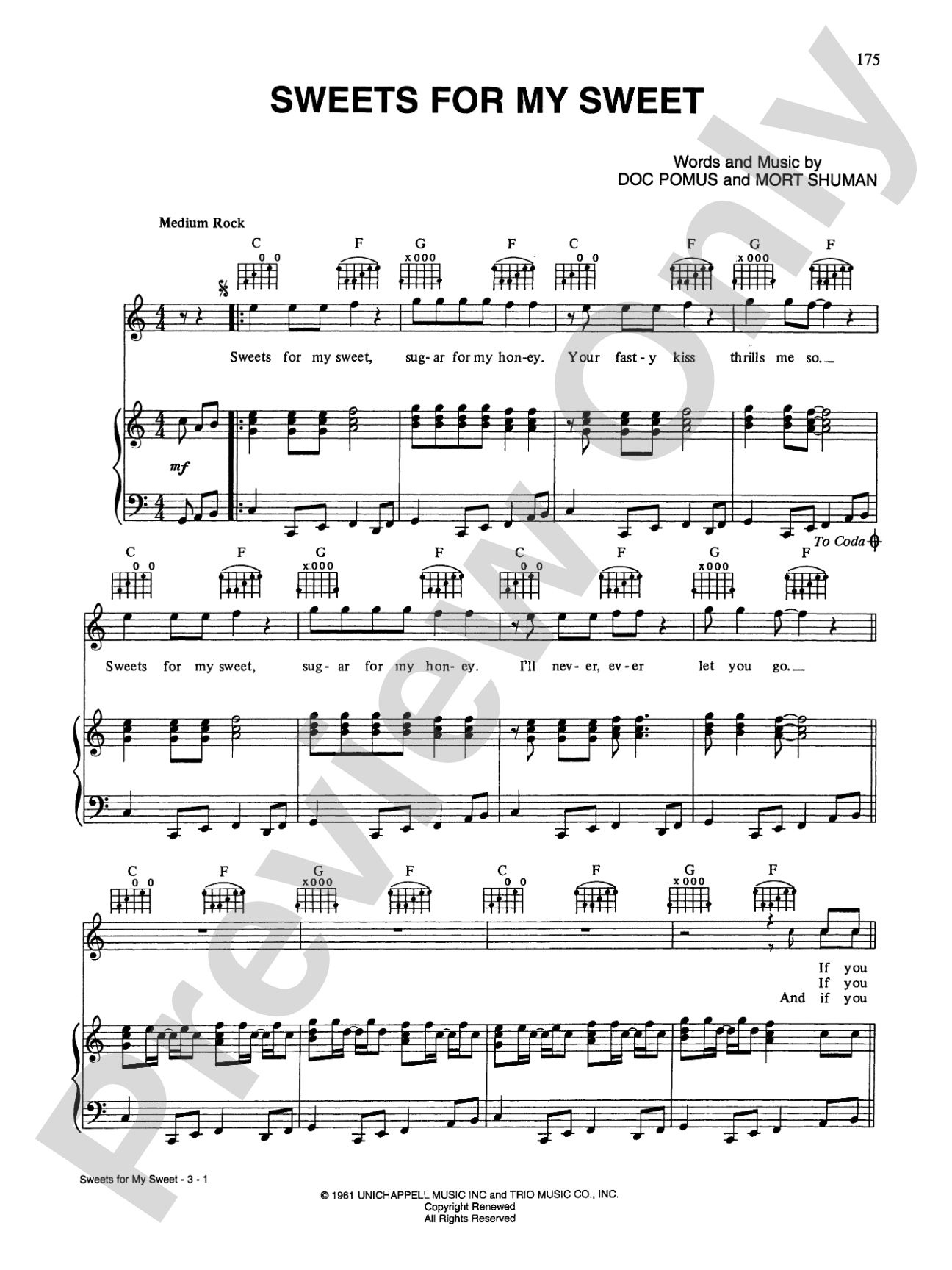 Sweets for My Sweet: Piano/Vocal/Chords