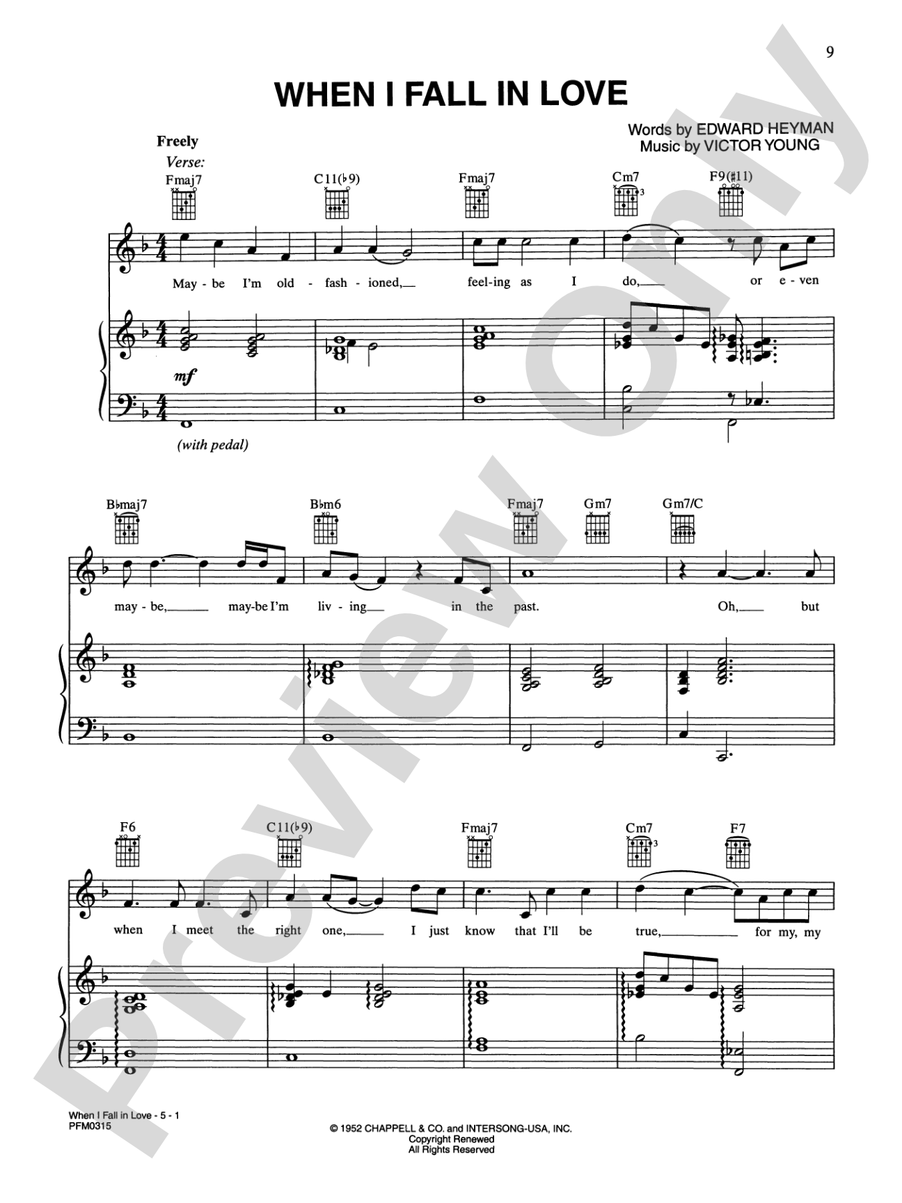When I Fall In Love: Piano/Vocal/Chords
