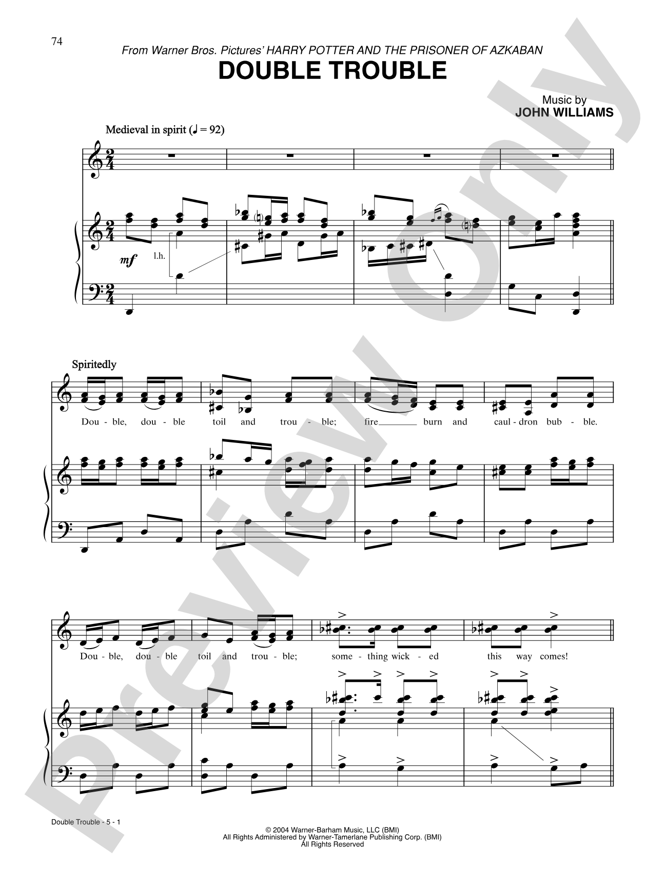Double Trouble (from "Harry Potter and The Prisoner of Azkaban): Piano/Vocal/Chords