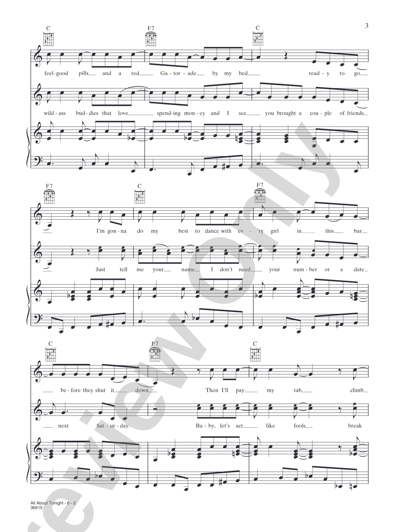 All About Tonight: Piano/Vocal/Chords