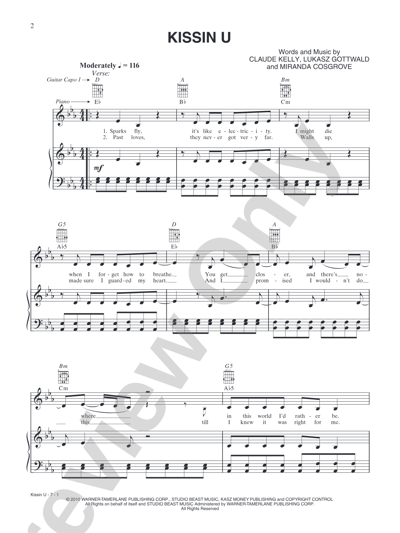 Kissing U: Piano/Vocal/Chords
