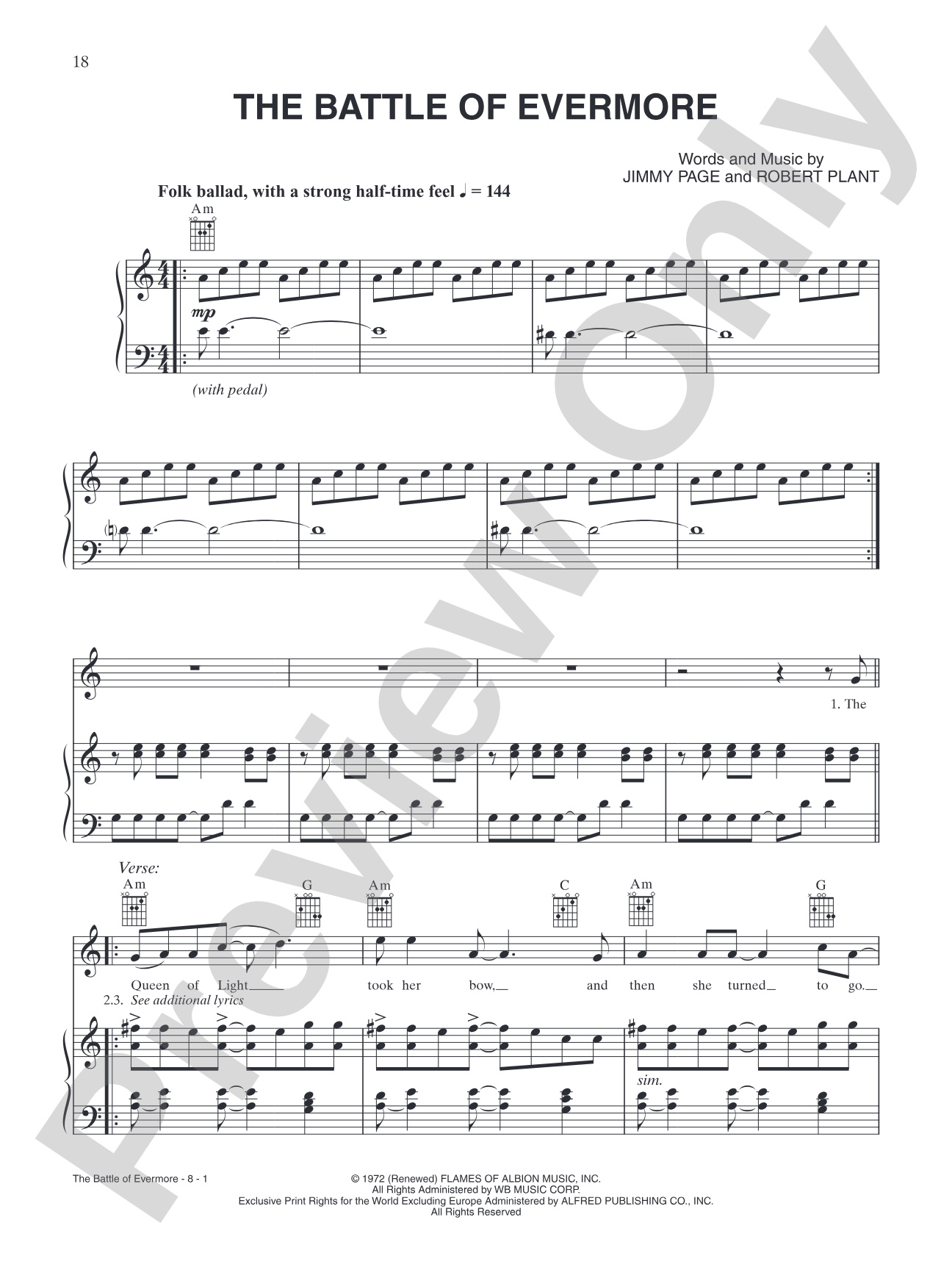 The Battle of Evermore: Piano/Vocal/Chords