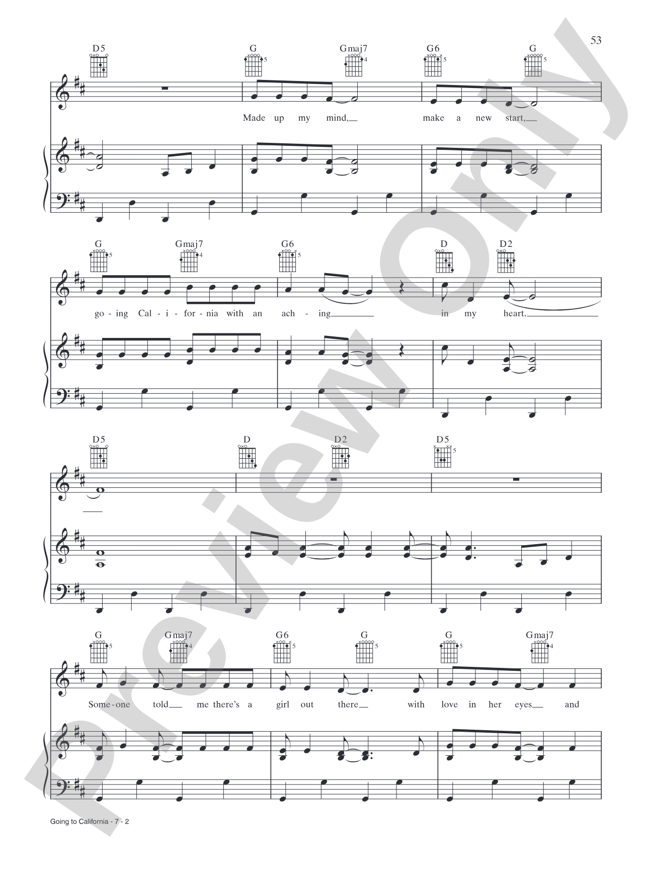 Going to California: Piano/Vocal/Chords