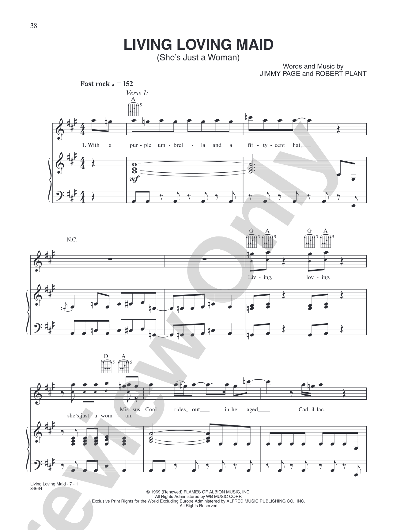 Living Loving Maid: Piano/Vocal/Chords