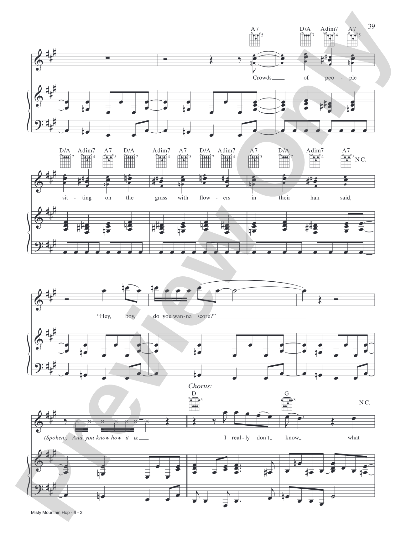 Misty Mountain Hop: Piano/Vocal/Chords