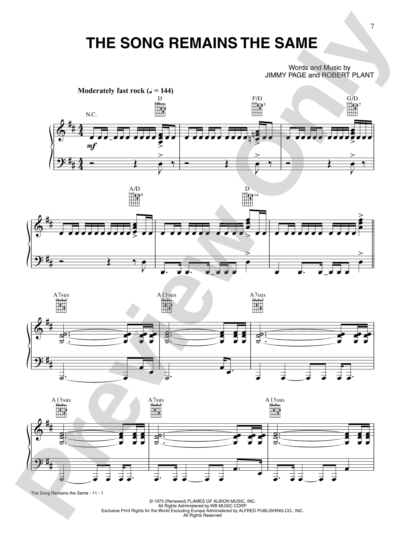 The Song Remains the Same: Piano/Vocal/Chords