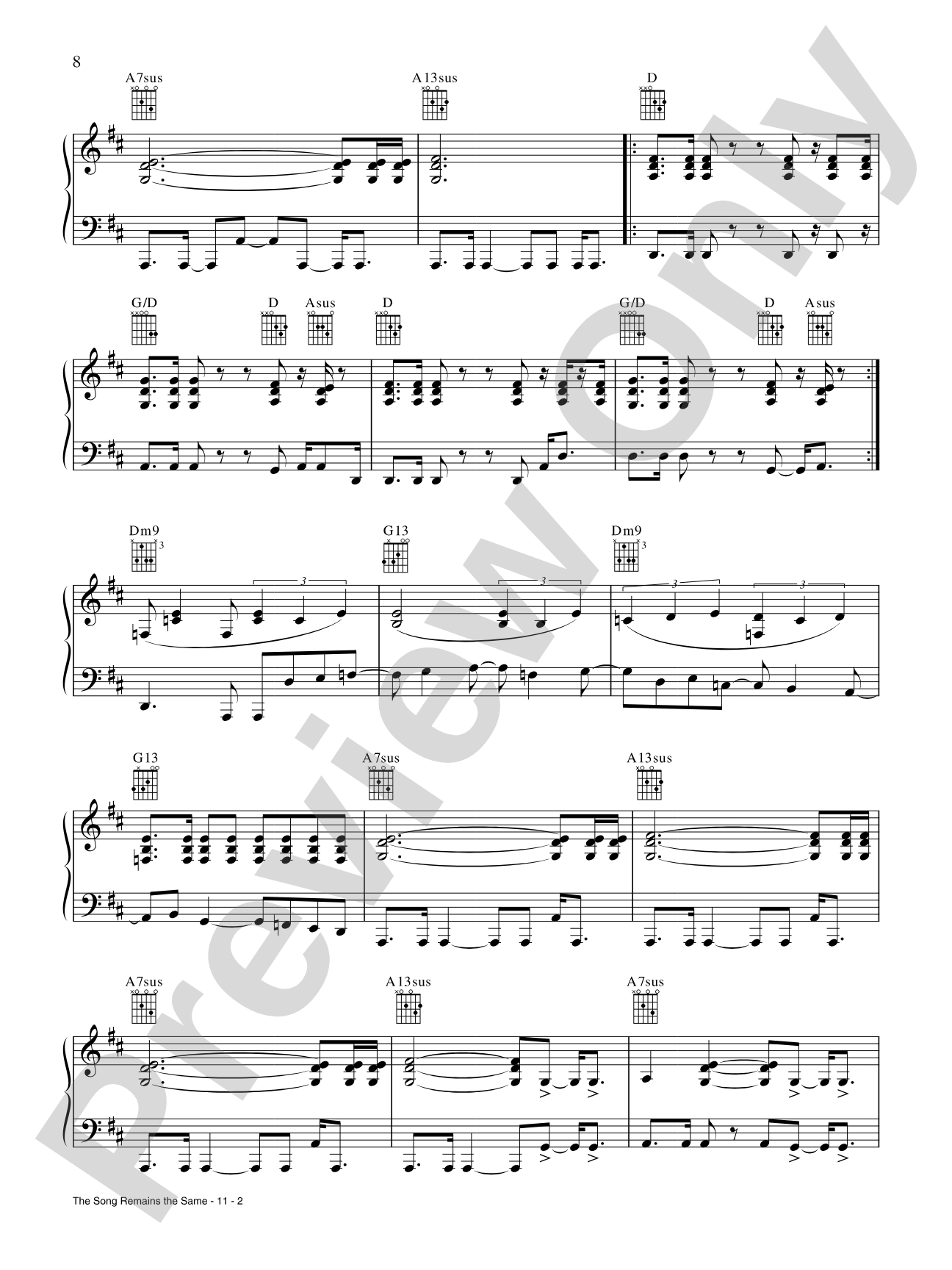 The Song Remains the Same: Piano/Vocal/Chords