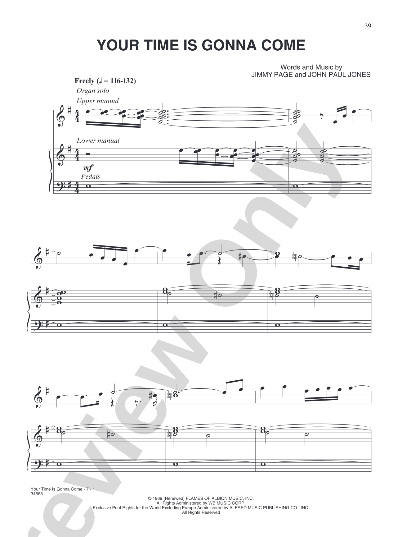 Your Time is Gonna Come: Piano/Vocal/Chords