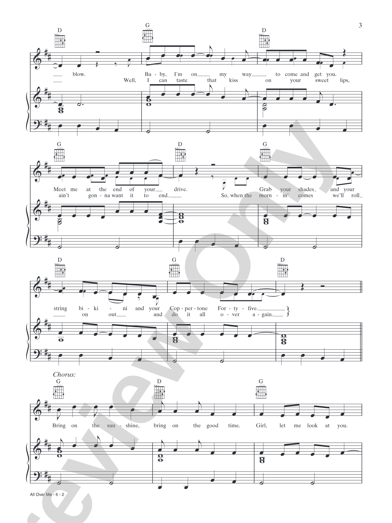 All Over Me: Piano/Vocal/Chords