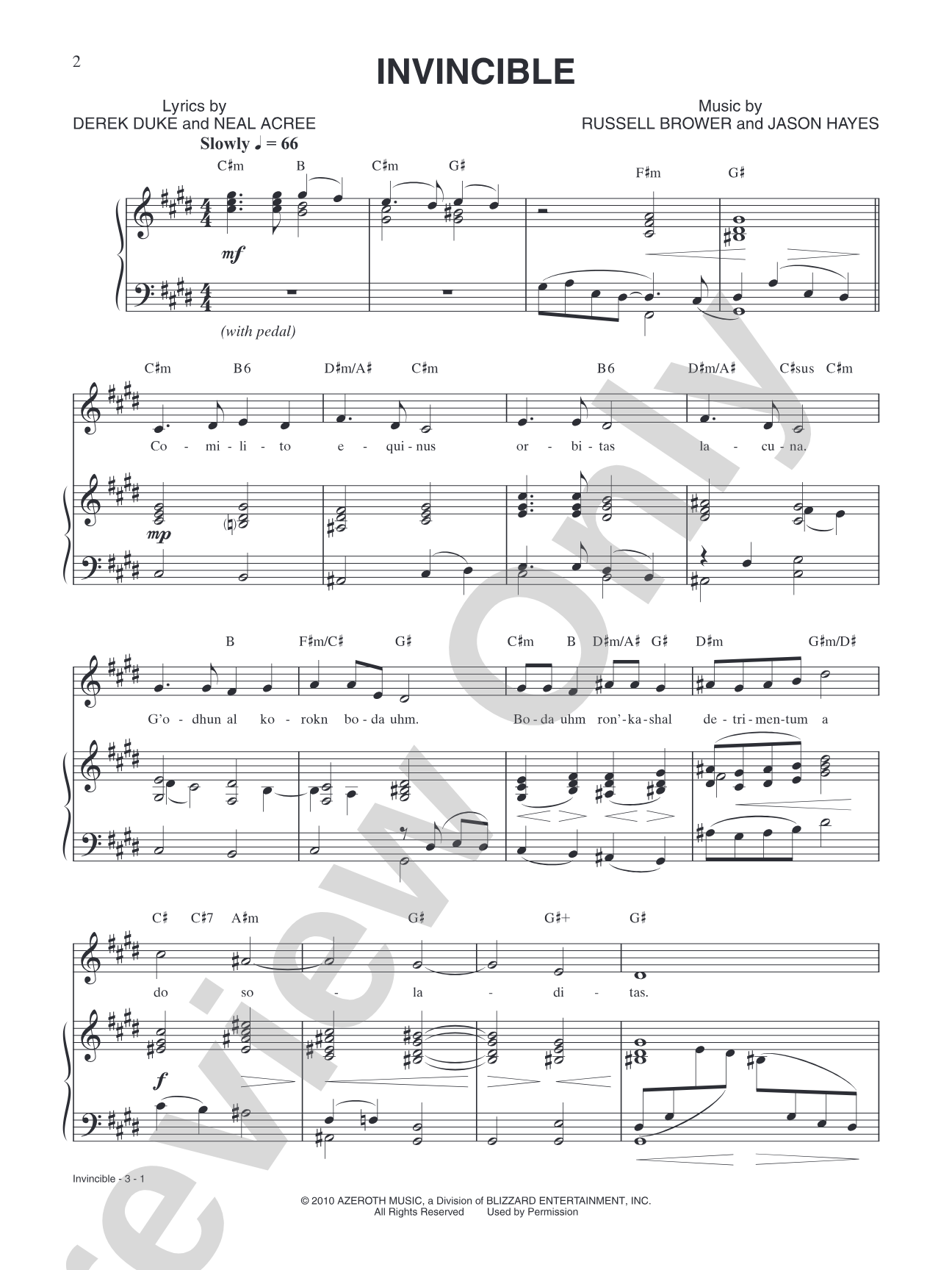 Invincible (from "World of Warcraft: Wrath of the Lich King"): Piano/Vocal/Chords