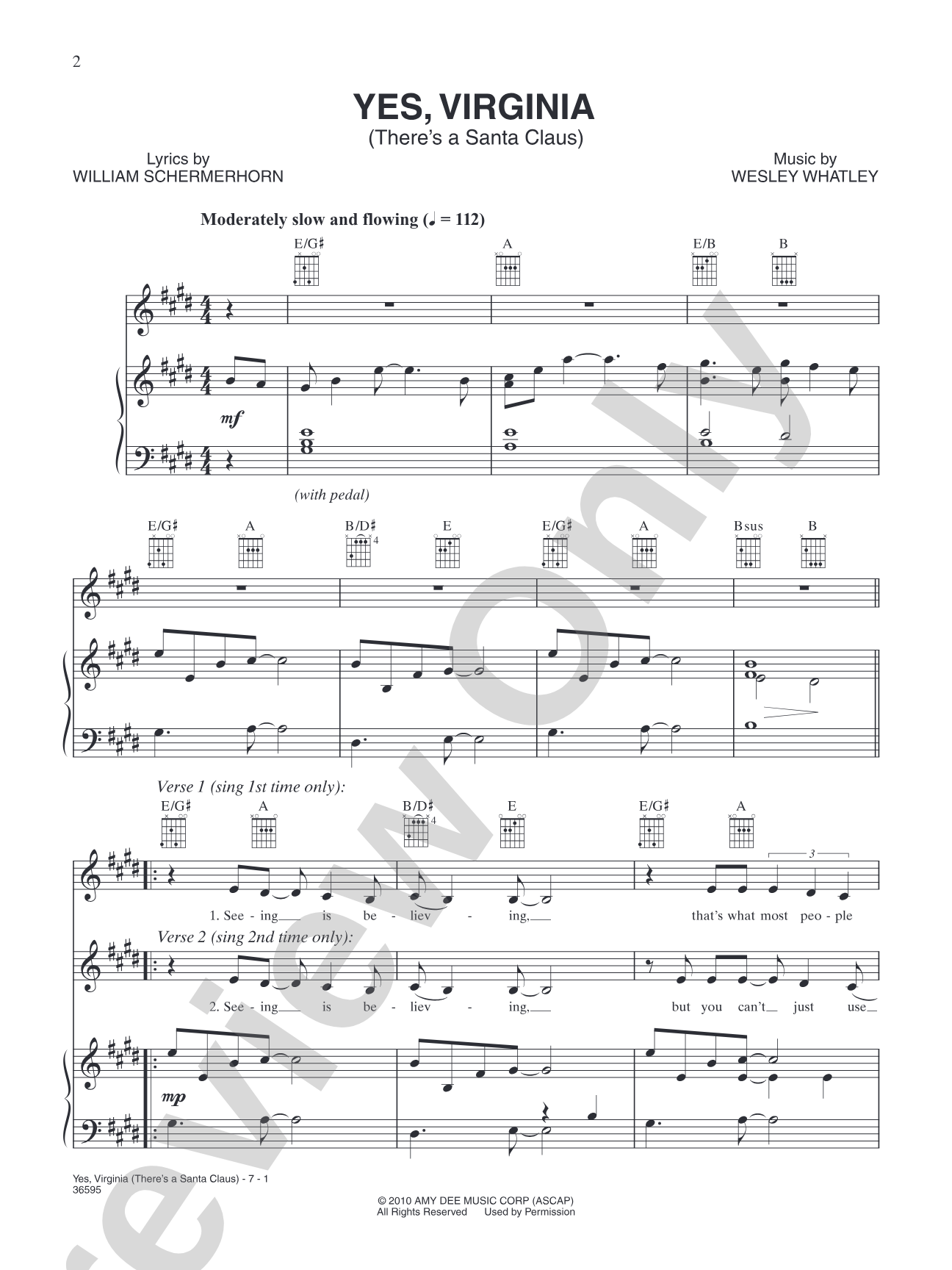 Yes, Virginia (There's a Santa Claus): Piano/Vocal/Chords