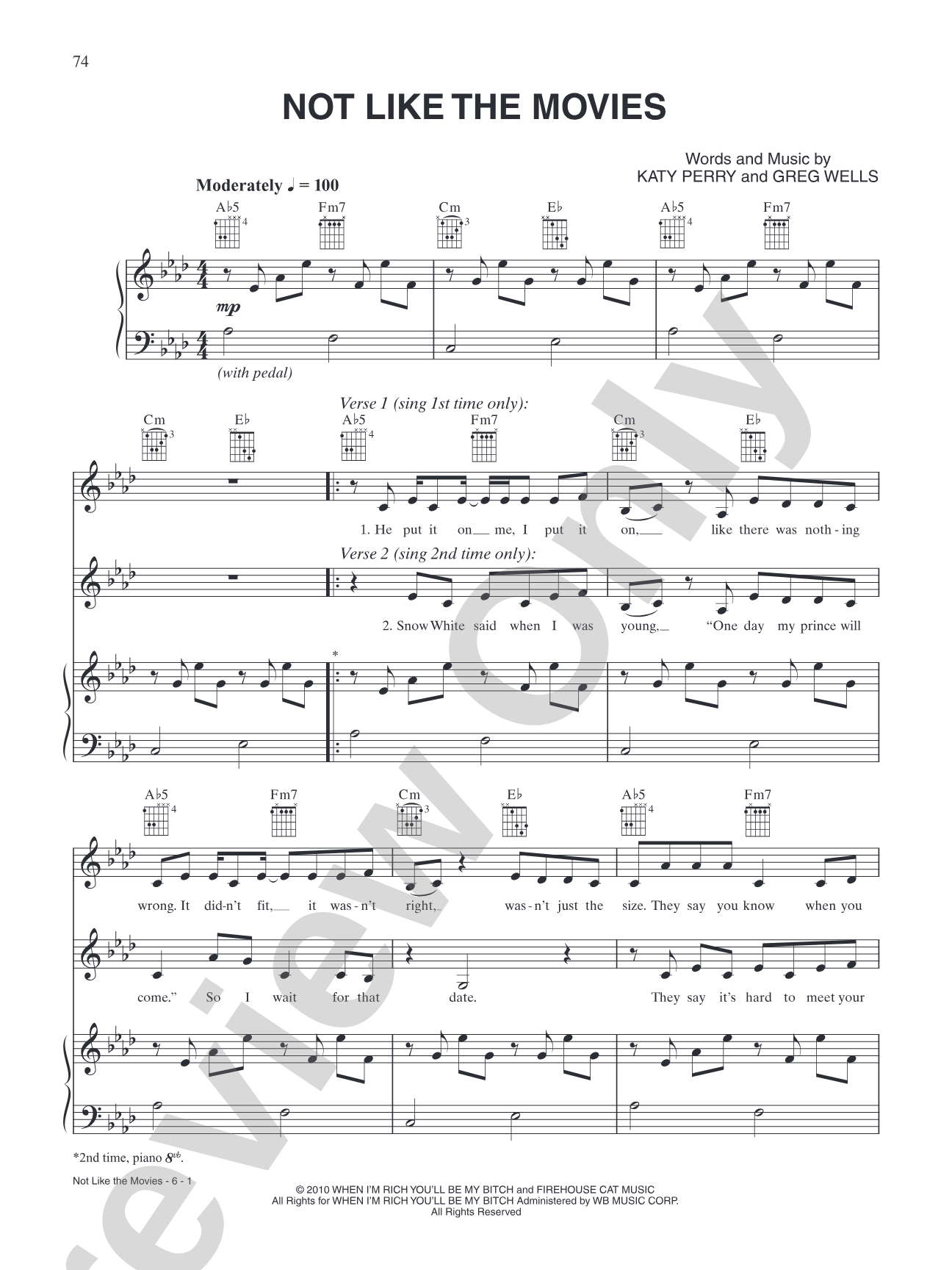 Not Like the Movies: Piano/Vocal/Chords