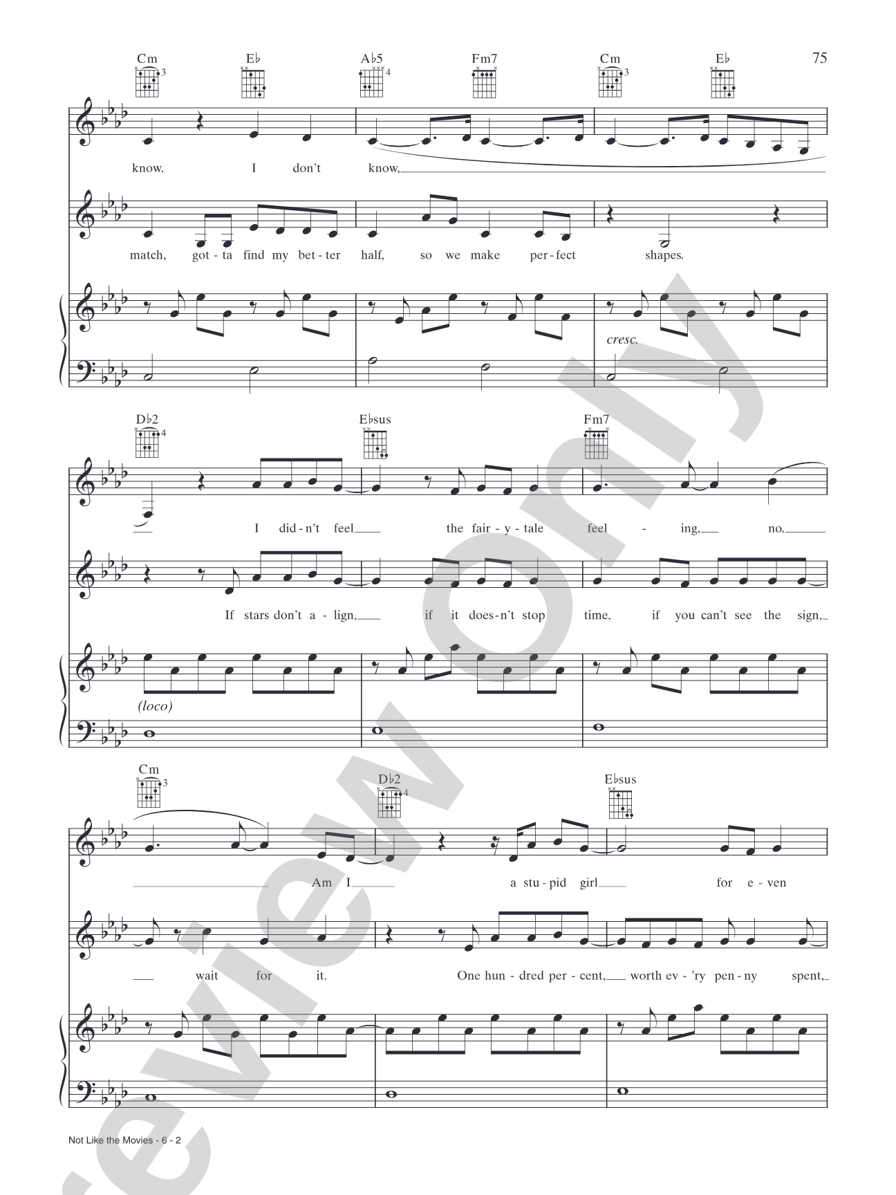 Not Like the Movies: Piano/Vocal/Chords