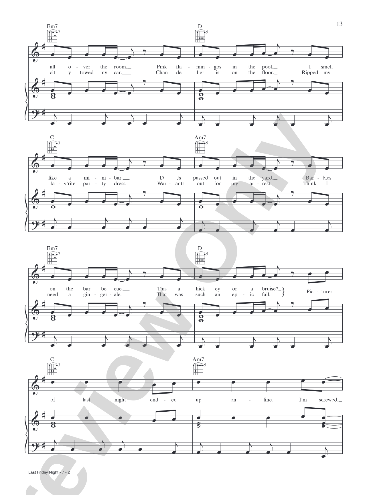 Last Friday Night (T.G.I.F.): Piano/Vocal/Chords