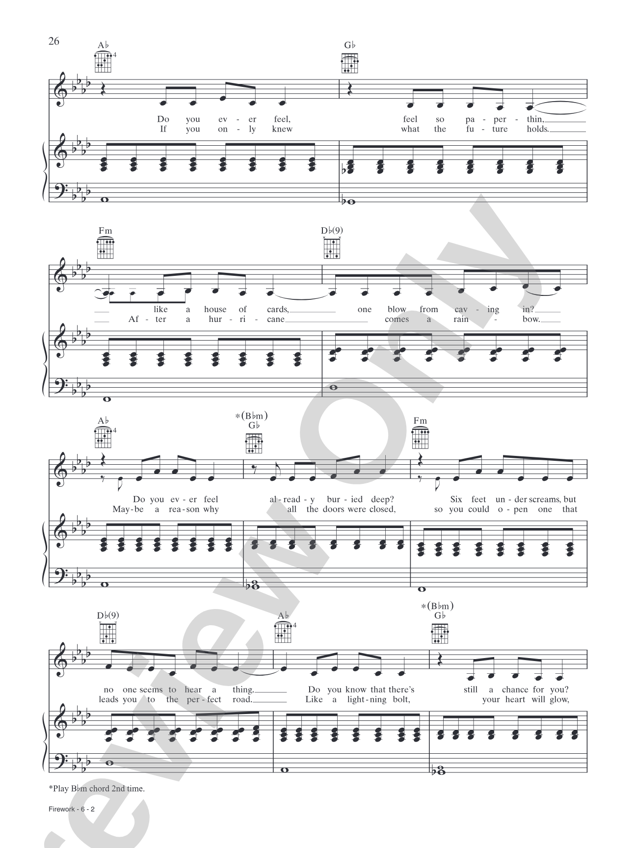 Firework: Piano/Vocal/Chords