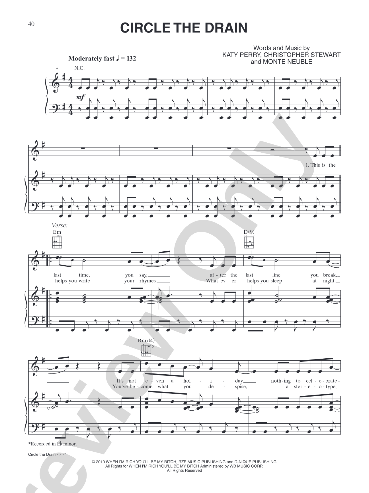 Circle the Drain: Piano/Vocal/Chords