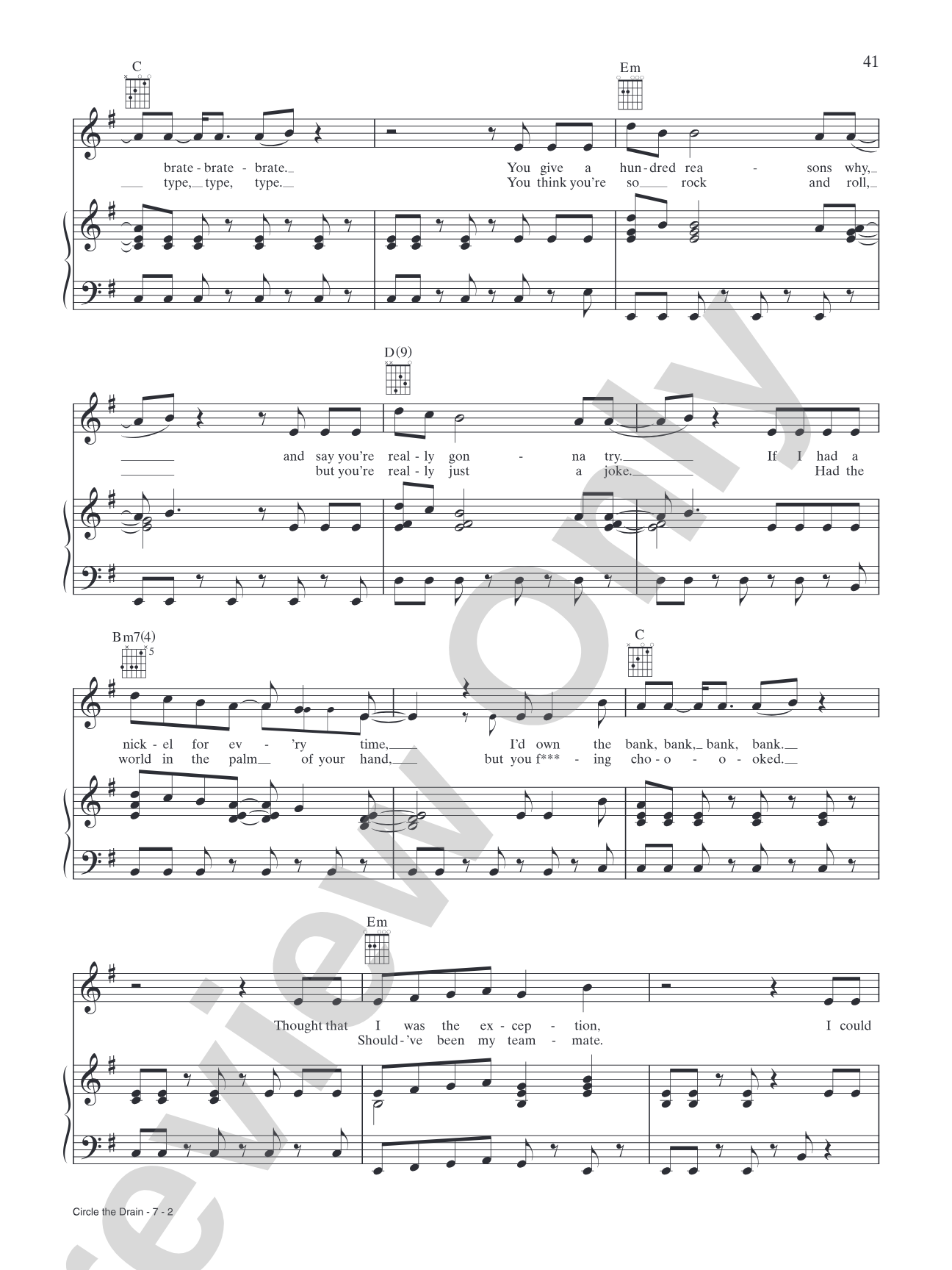 Circle the Drain: Piano/Vocal/Chords