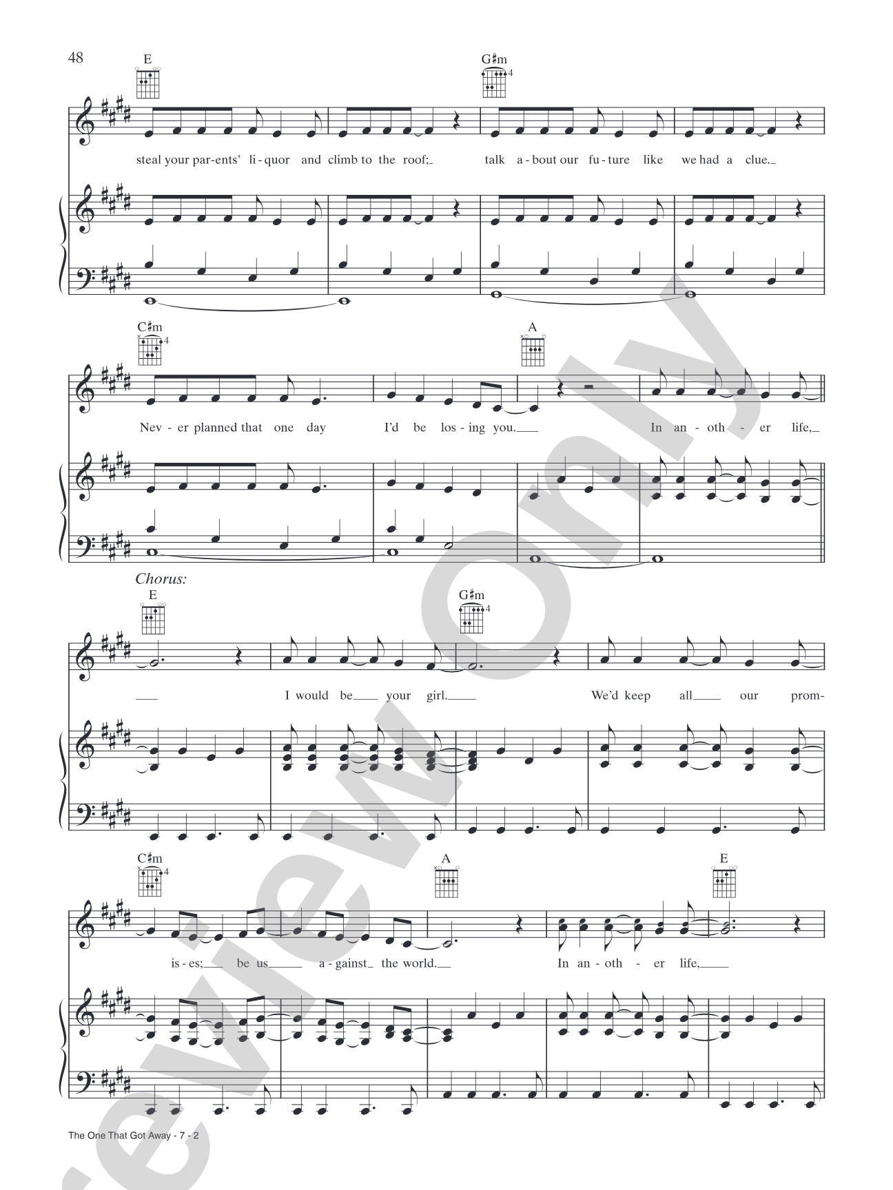 The One That Got Away: Piano/Vocal/Chords