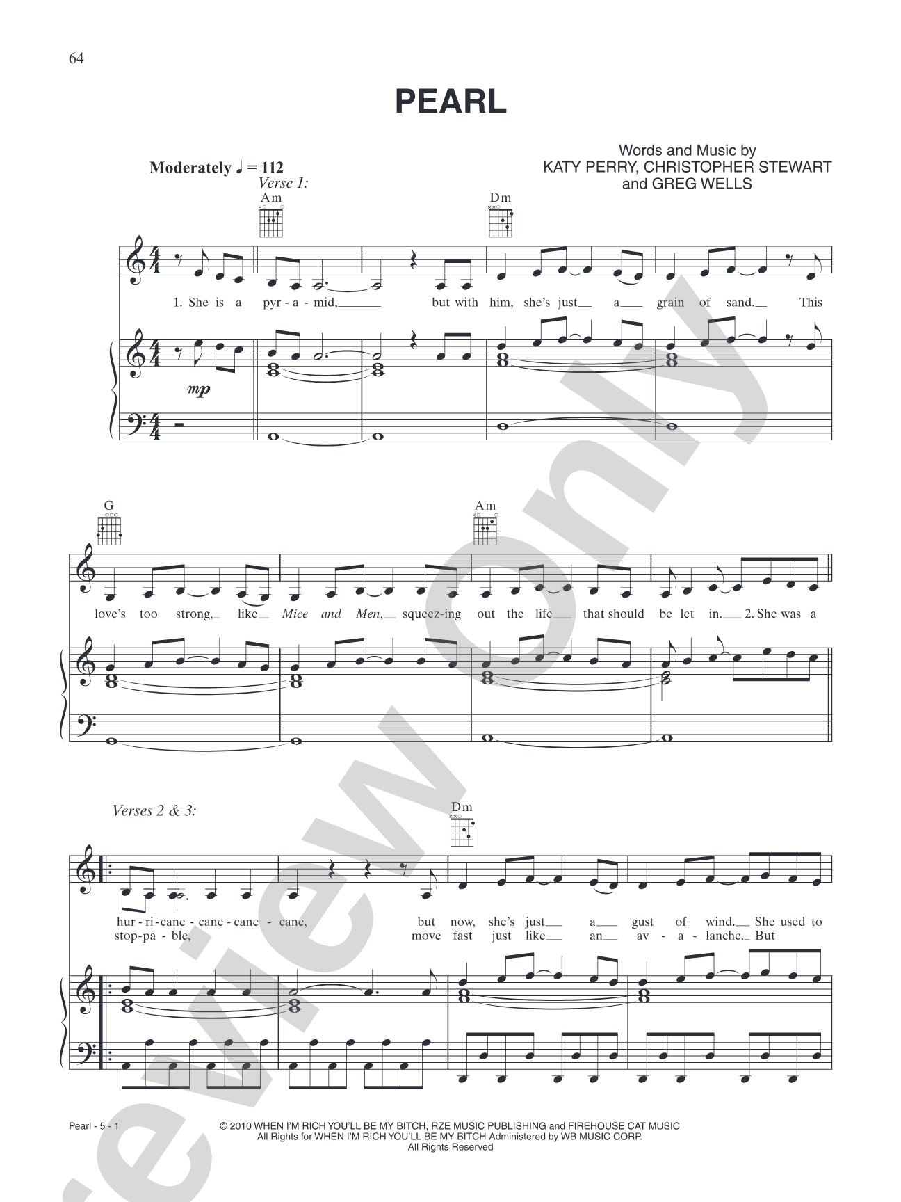Pearl: Piano/Vocal/Chords