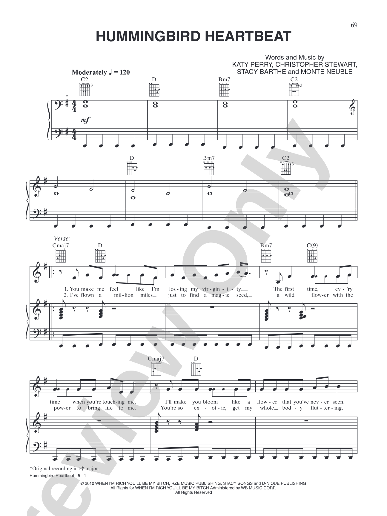 Hummingbird Heartbeat: Piano/Vocal/Chords