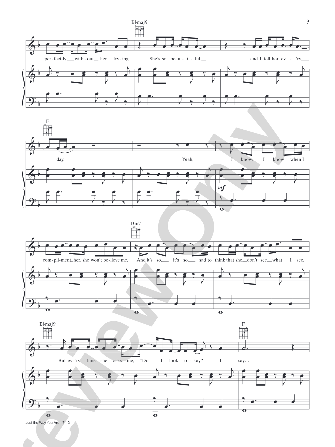 Just the Way You Are: Piano/Vocal/Chords