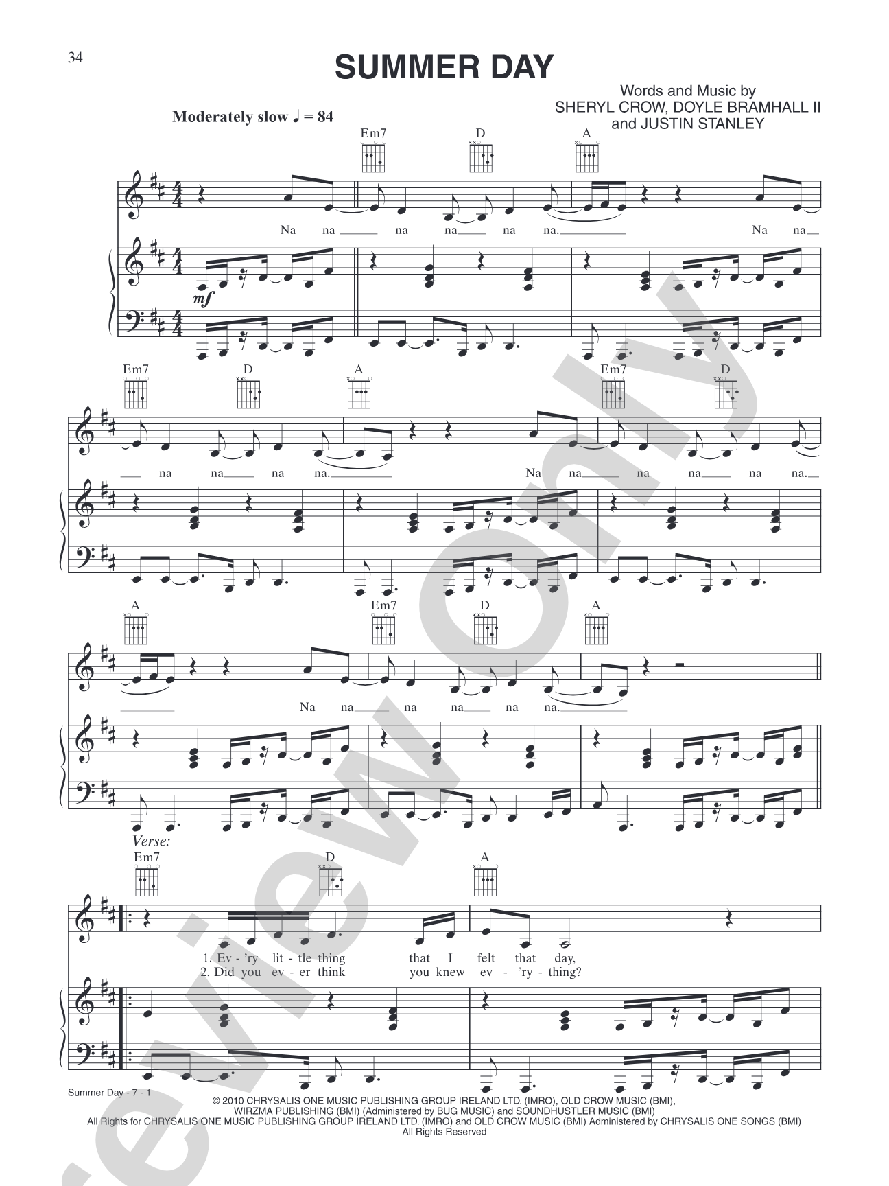 Summer Day: Piano/Vocal/Chords