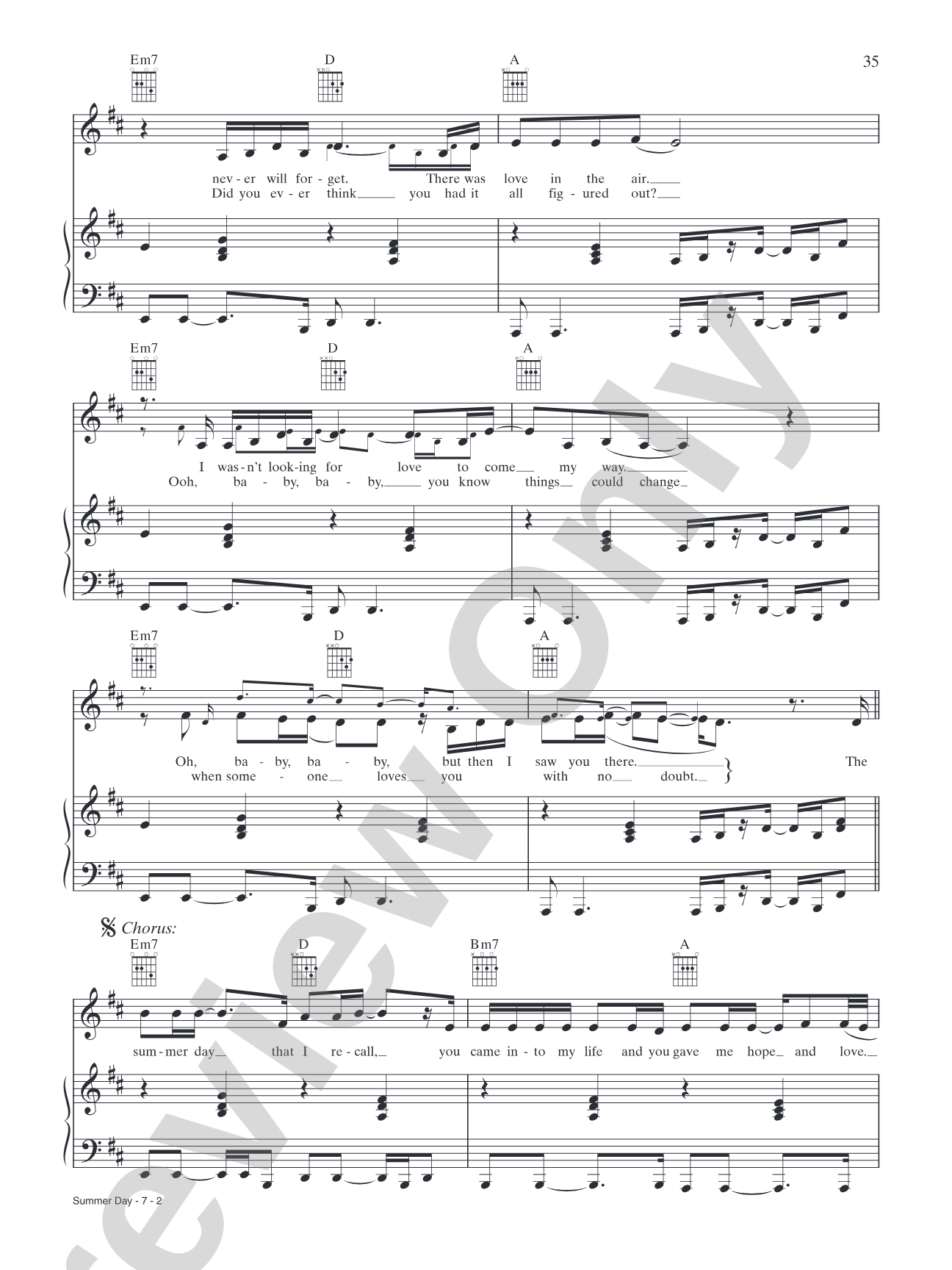 Summer Day: Piano/Vocal/Chords