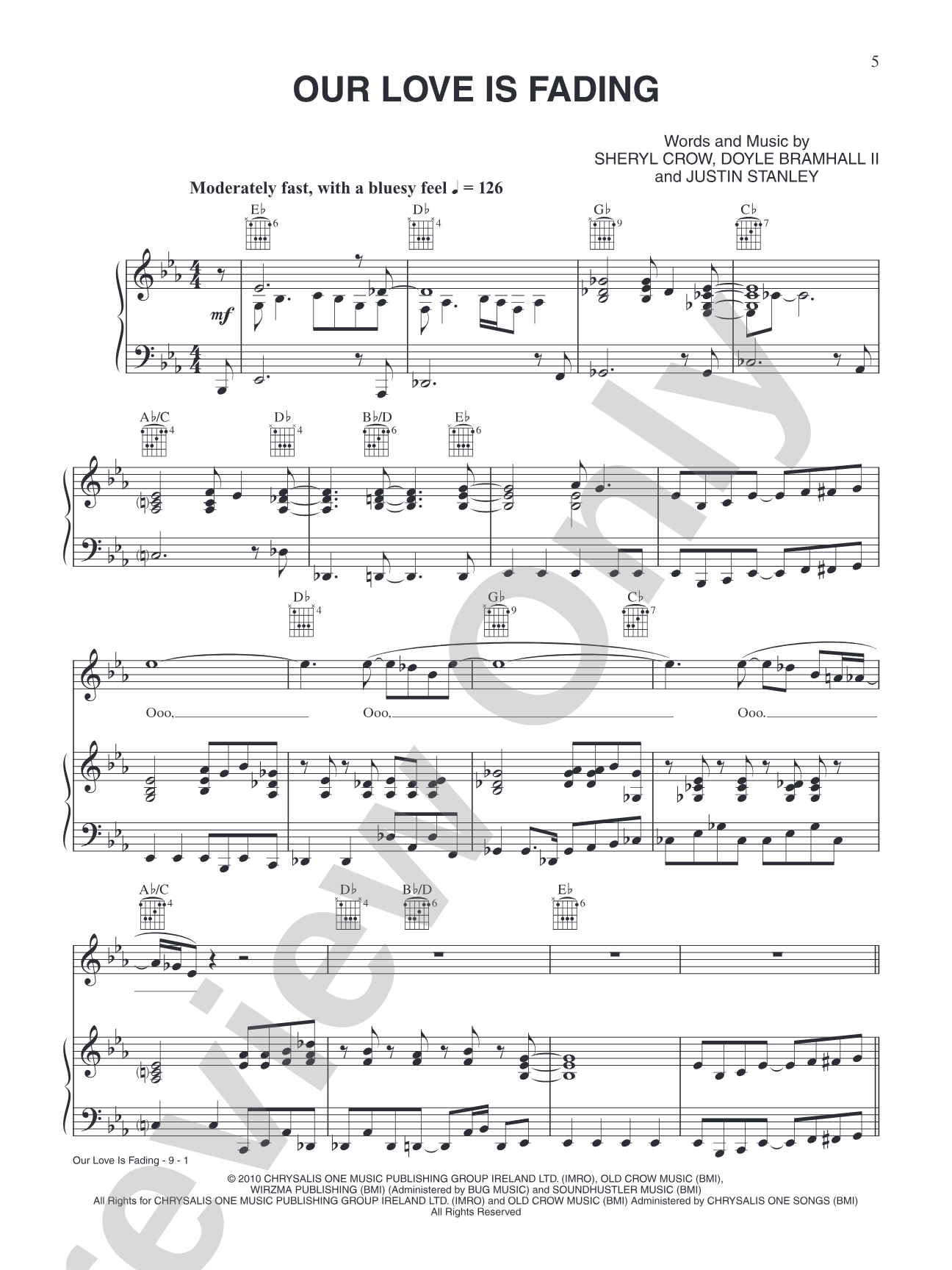 Our Love is Fading: Piano/Vocal/Chords
