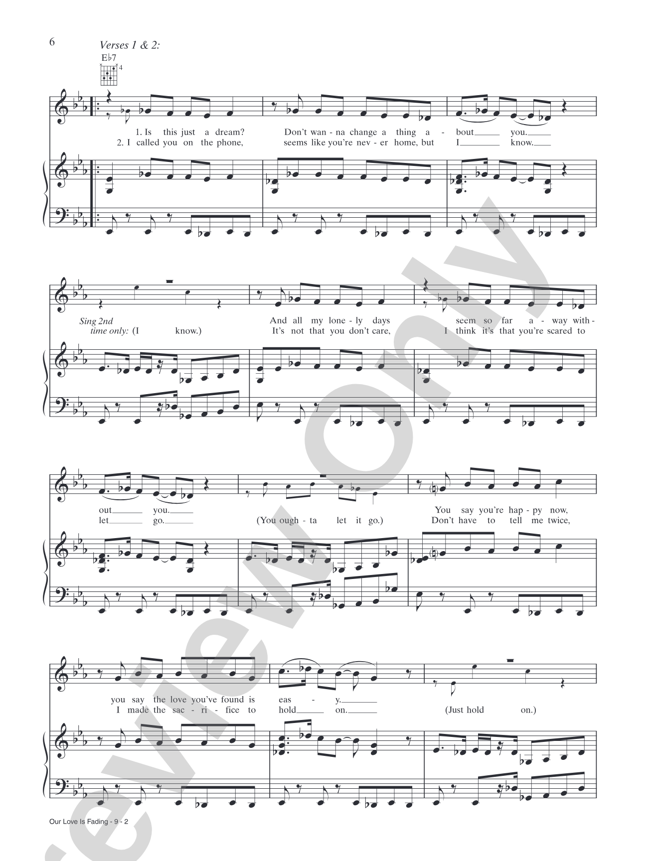 Our Love is Fading: Piano/Vocal/Chords
