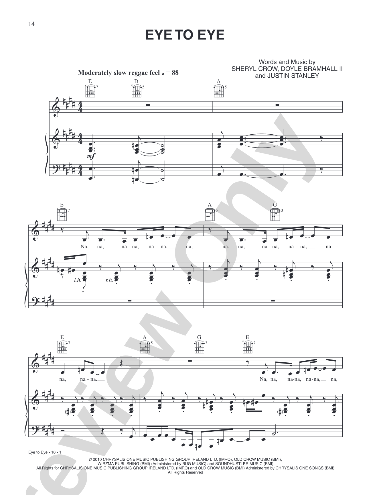 Eye To Eye: Piano/Vocal/Chords