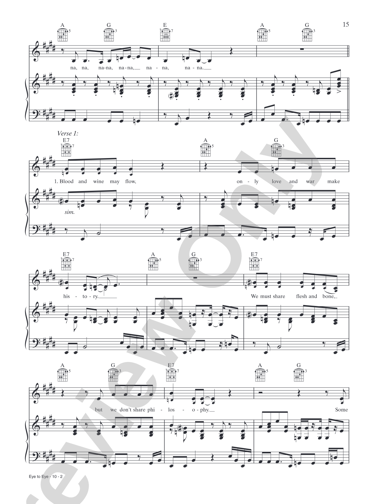 Eye To Eye: Piano/Vocal/Chords