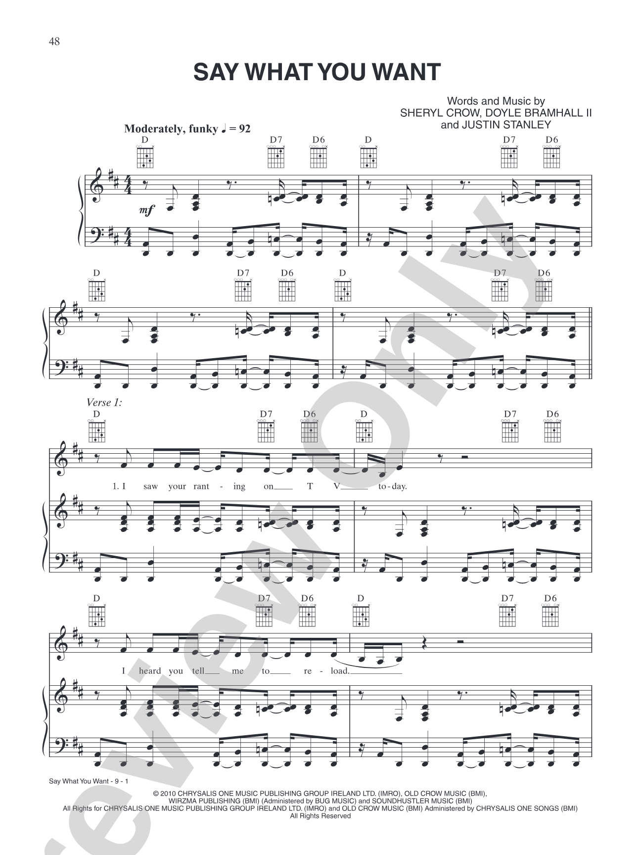 Say What You Want: Piano/Vocal/Chords