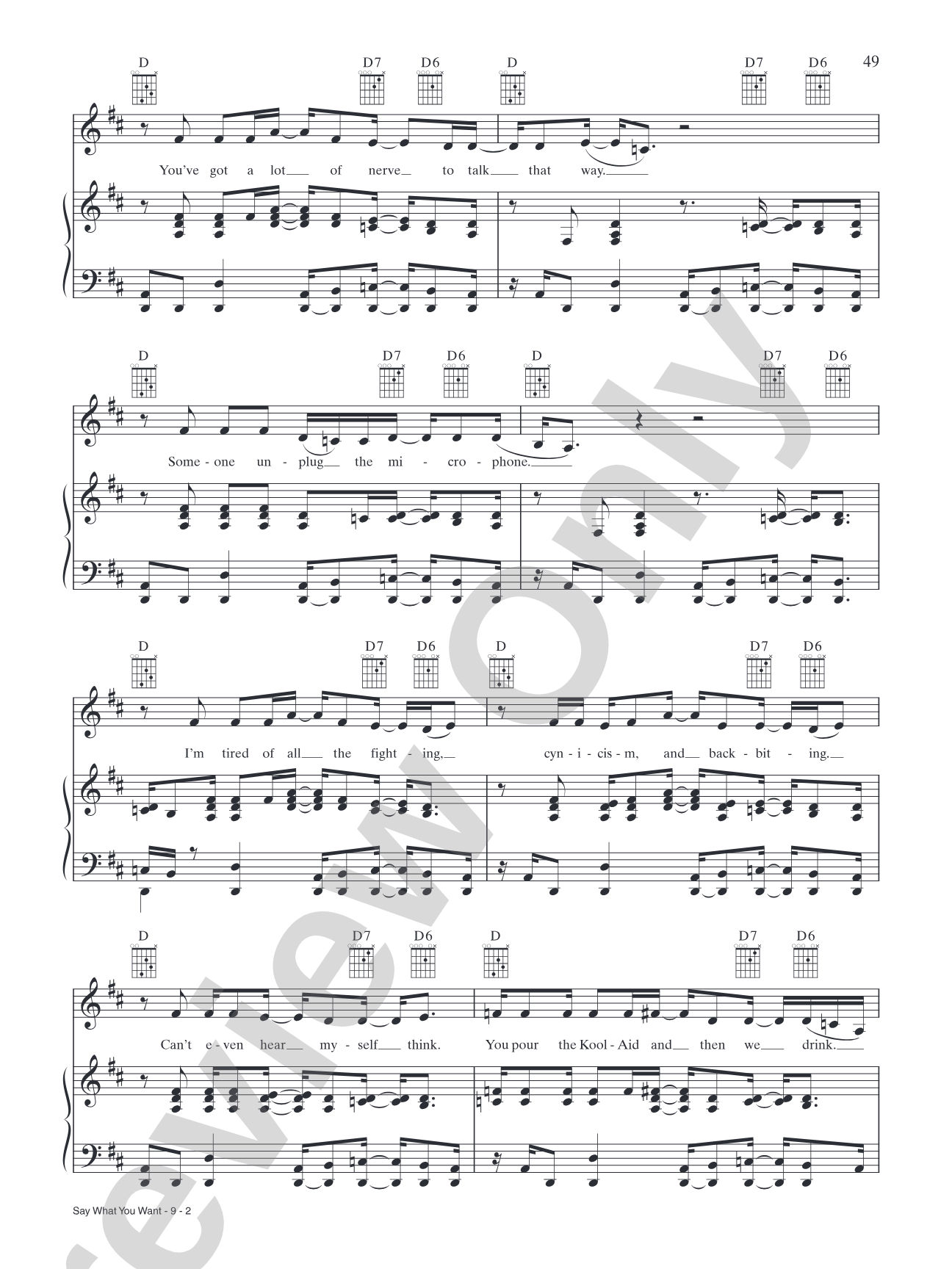 Say What You Want: Piano/Vocal/Chords