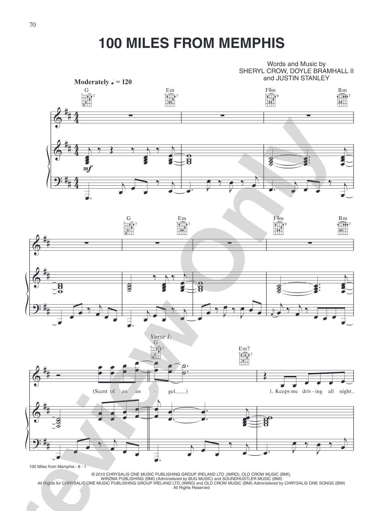 100 Miles From Memphis: Piano/Vocal/Chords