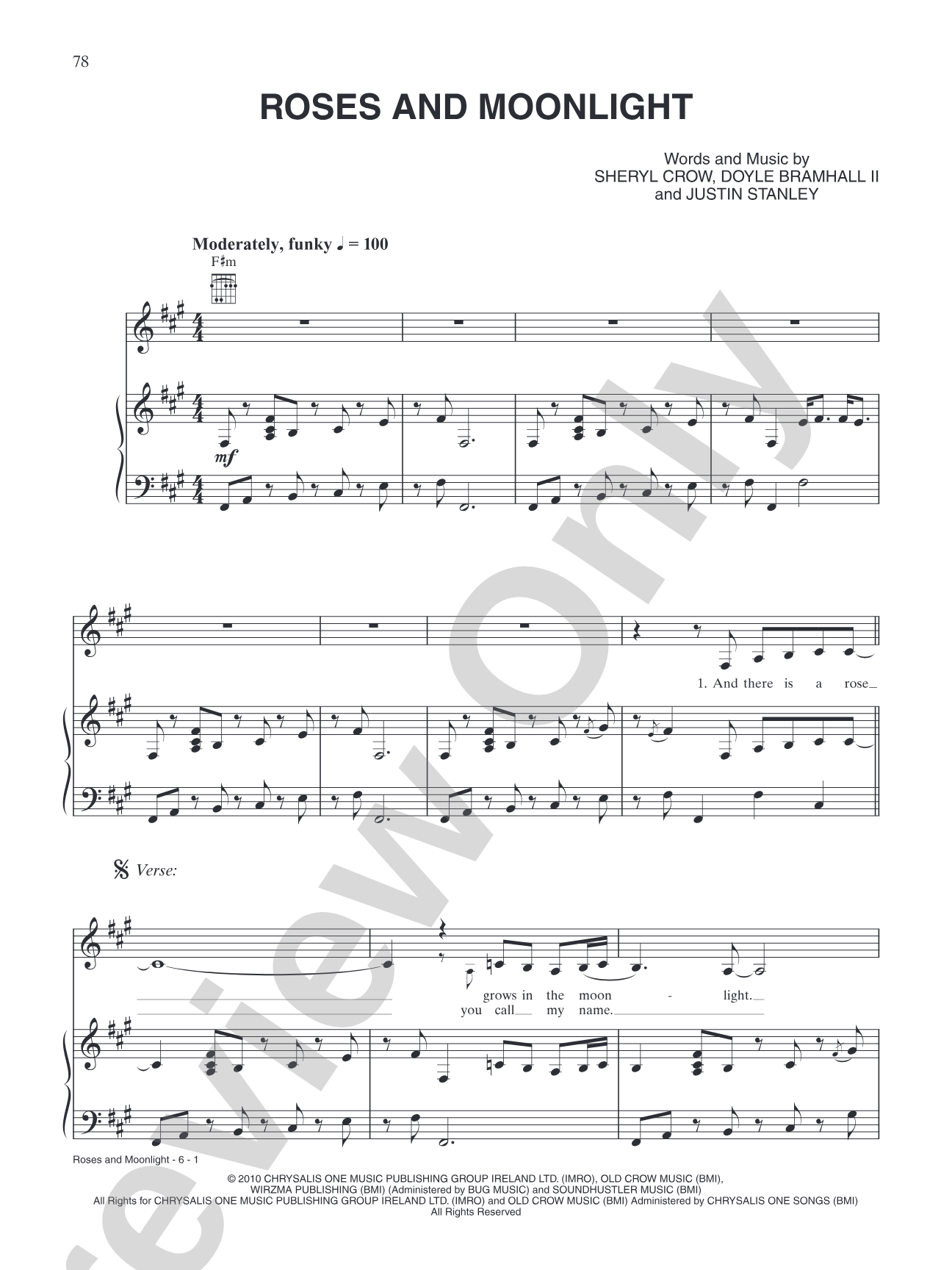 Roses and Moonlight: Piano/Vocal/Chords