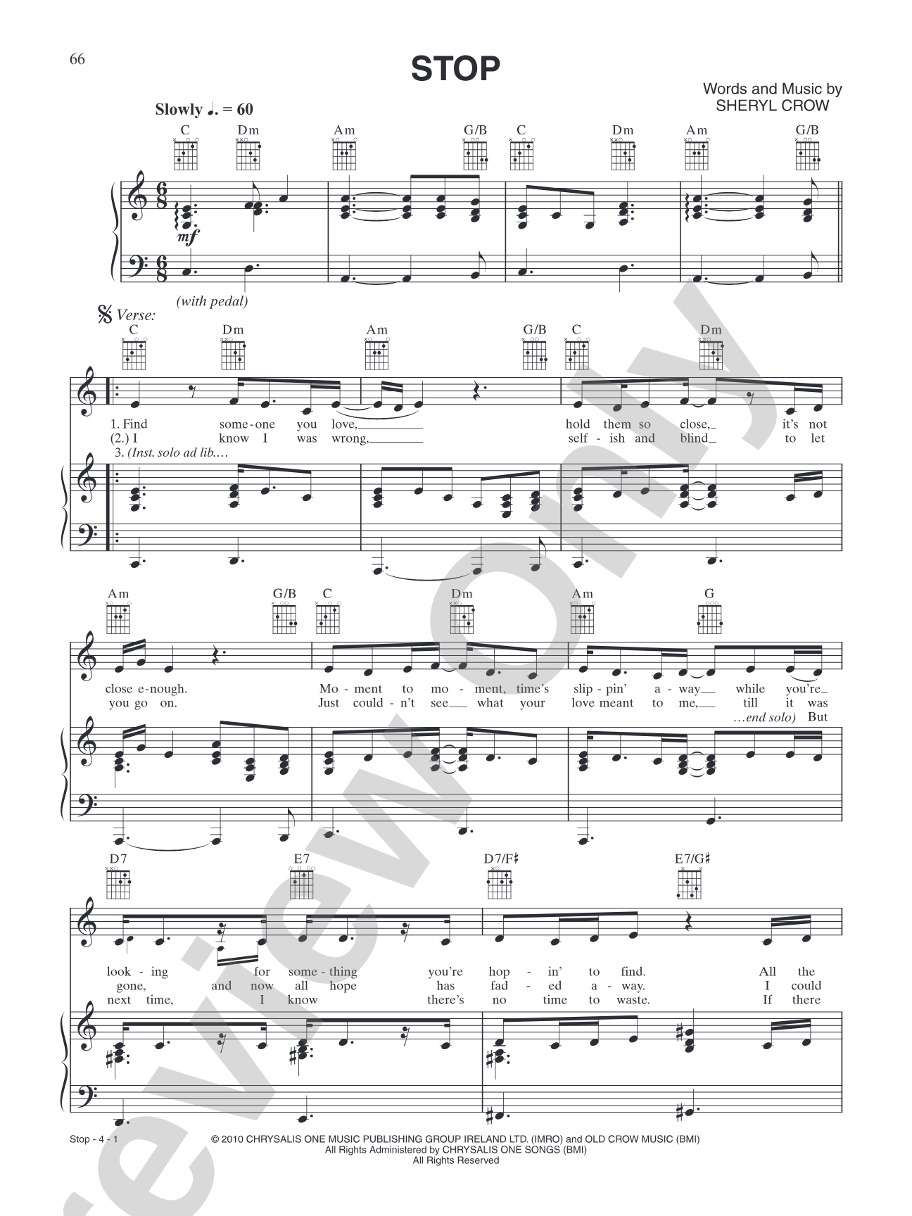 Stop: Piano/Vocal/Chords
