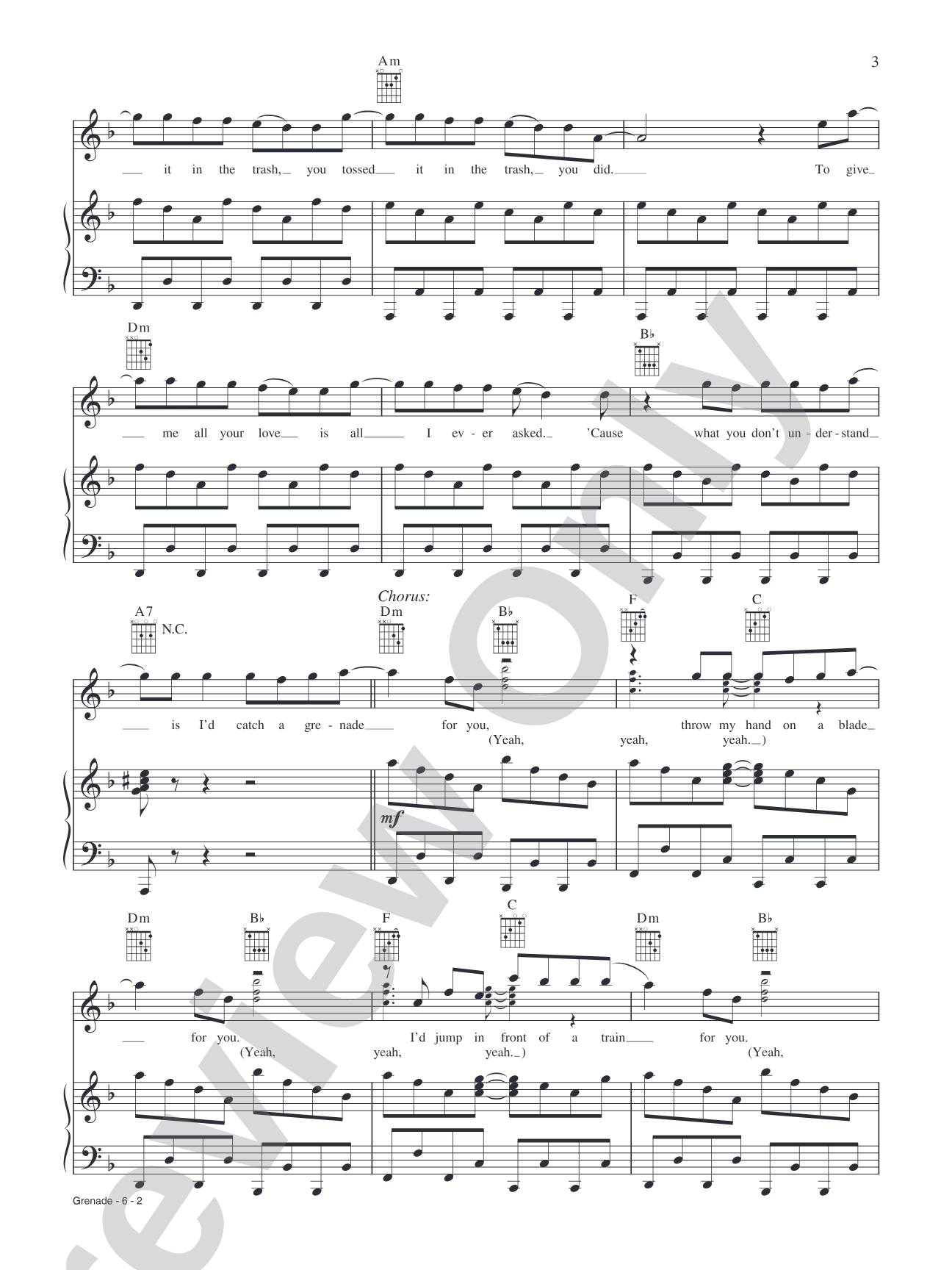 Grenade: Piano/Vocal/Chords